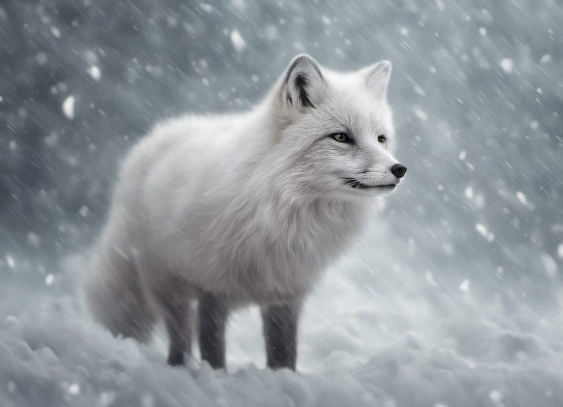 Arctic Fox Survives White Blizzard: Digital Painting