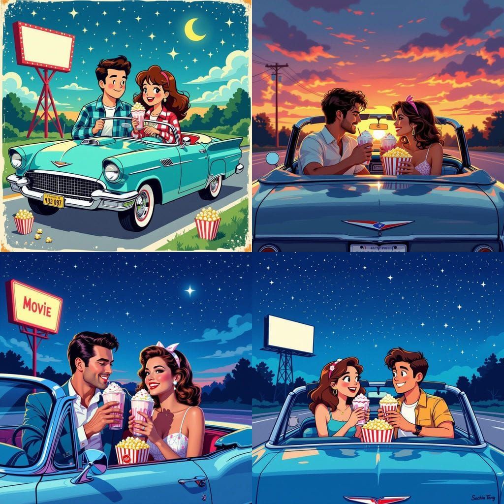 90s Couple at a Drive-In Movie