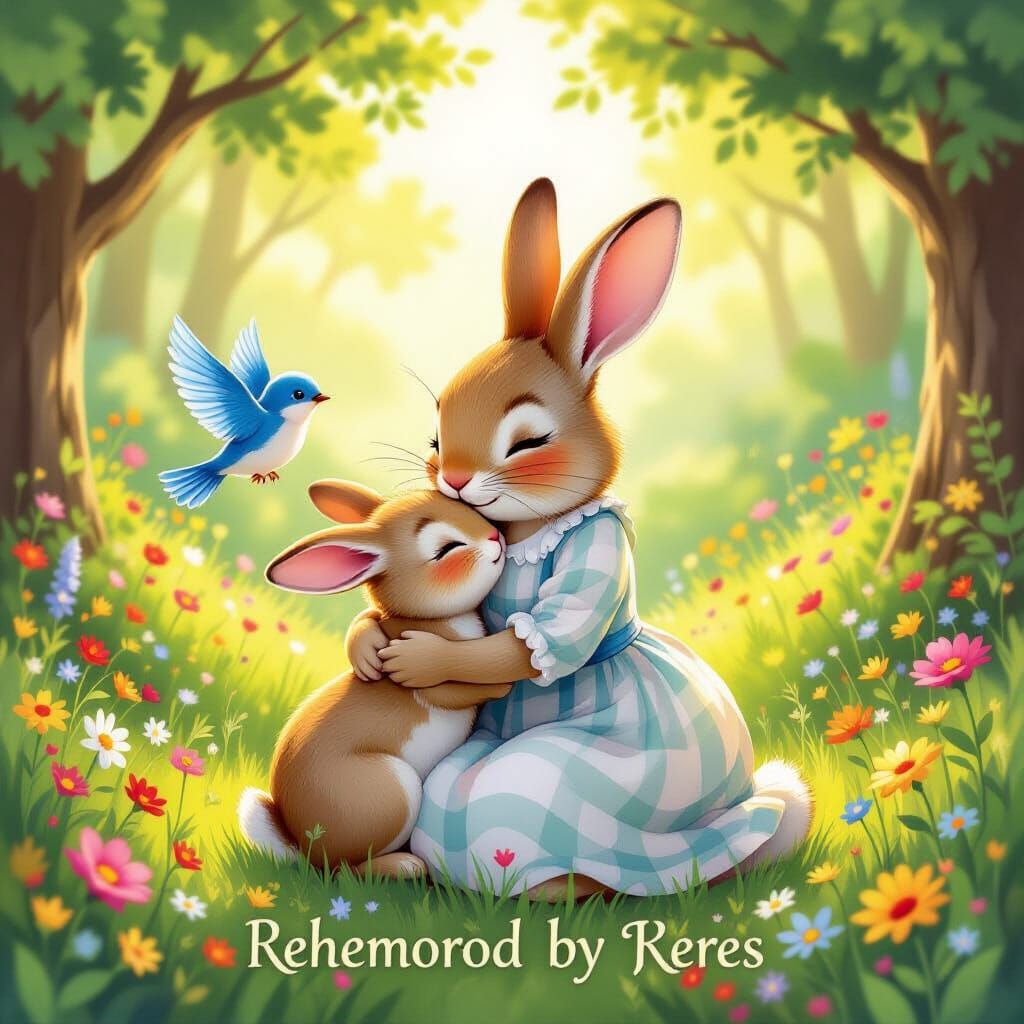 Mother Rabbit Embraces Baby in Uplifting Children's Book Art