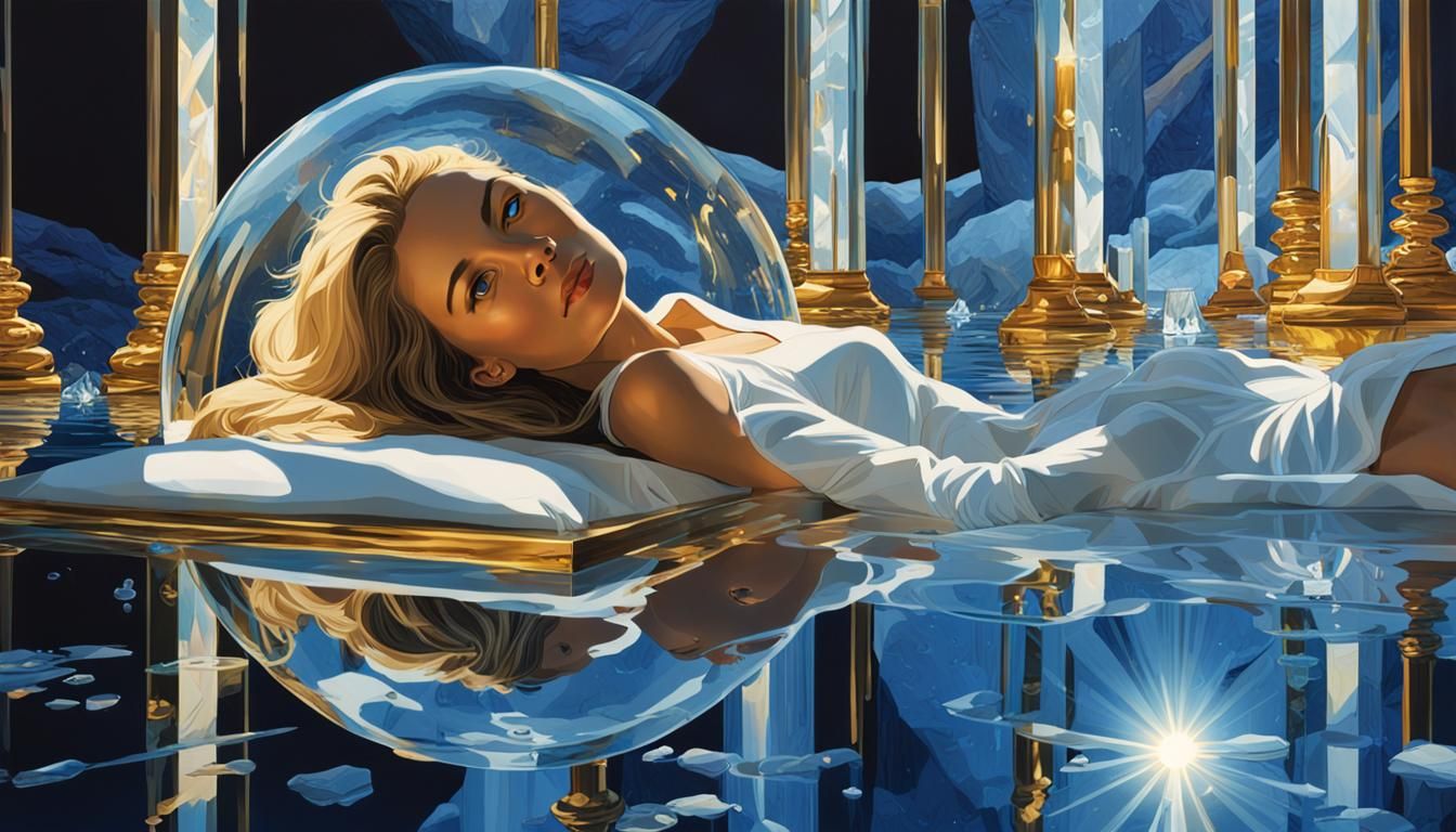 Nordic Woman in Crystal Medbed: Futuristic Seascape