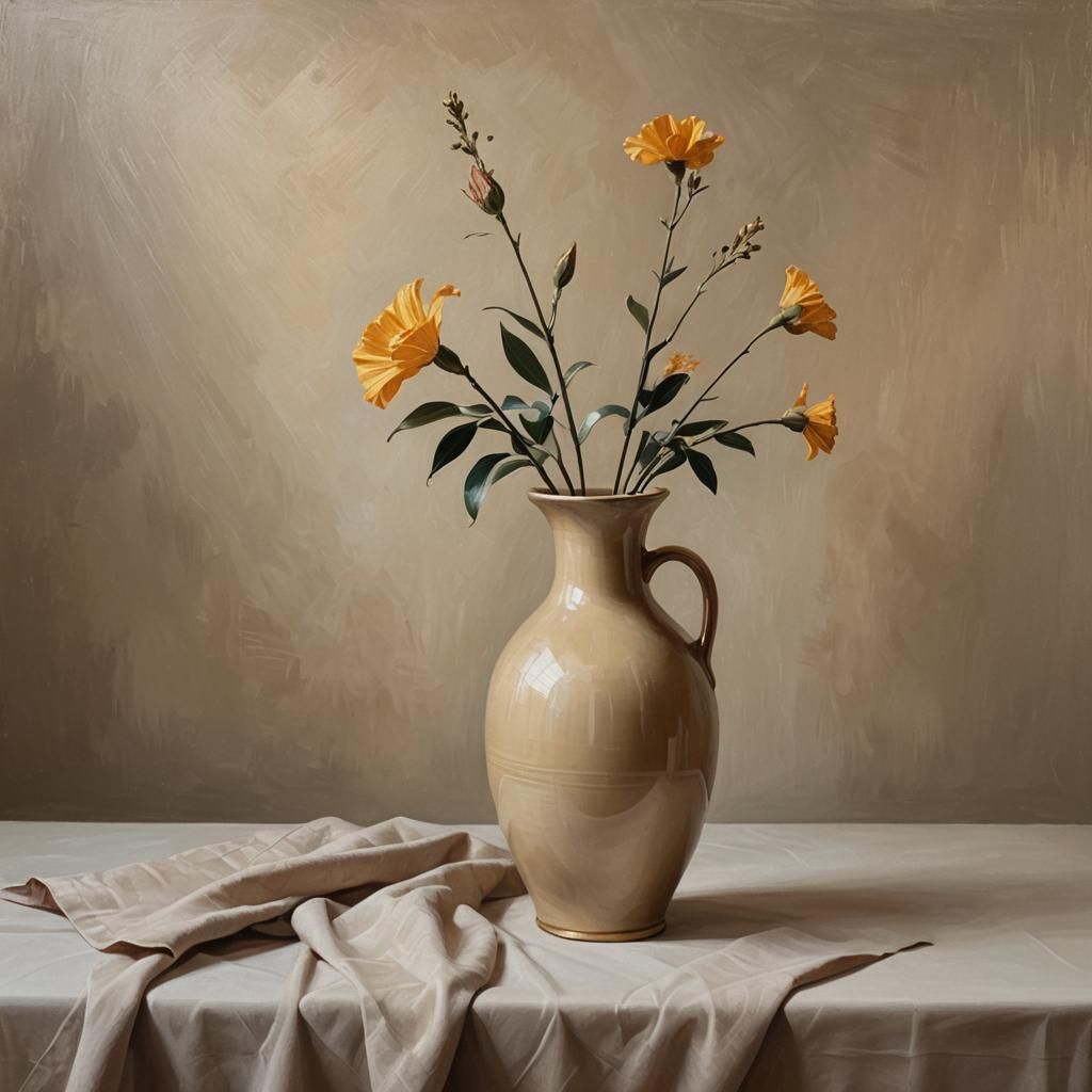 Elegant Vase Still Life as Oil Painting