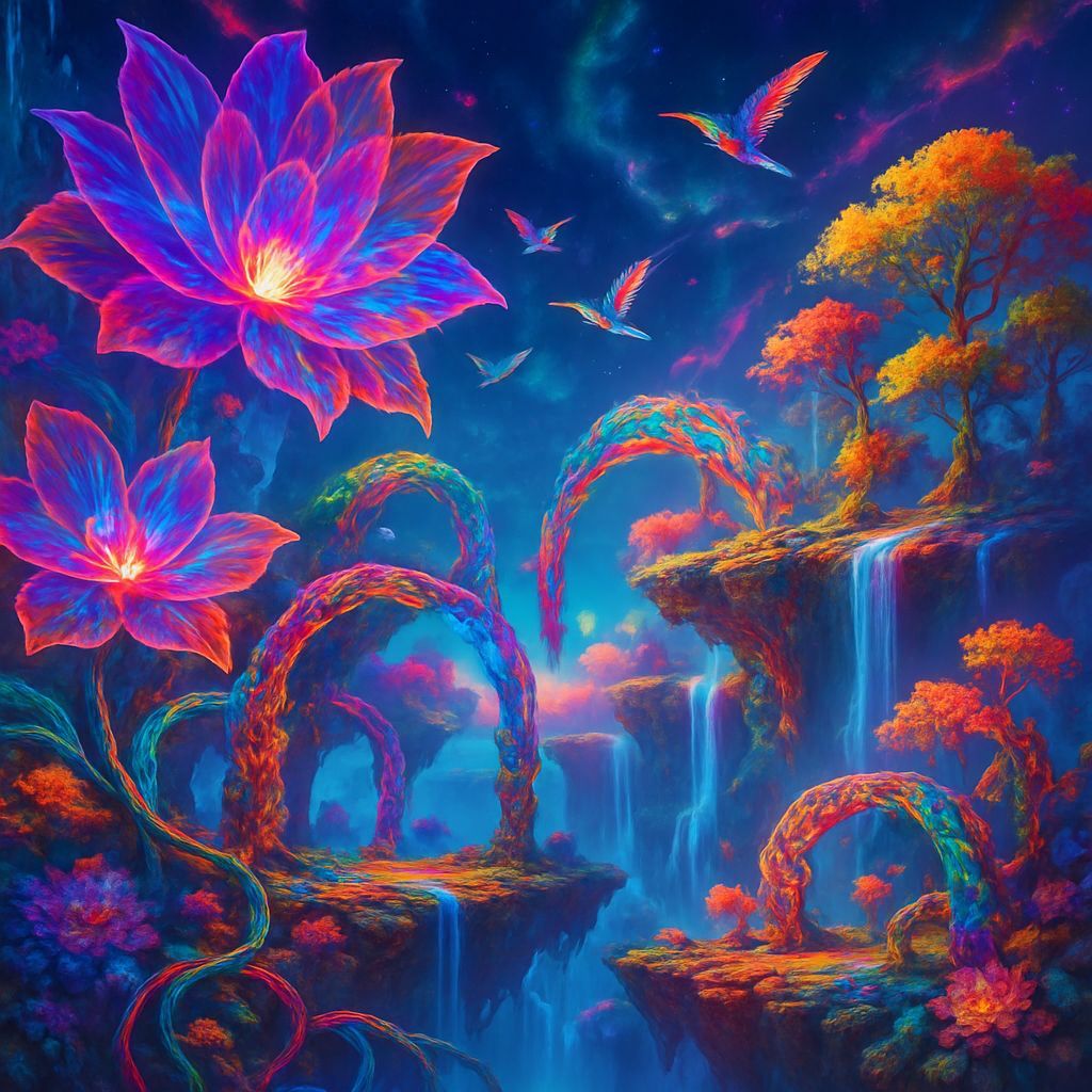 Surreal Otherworldly Garden Soars Through Radiant Skies