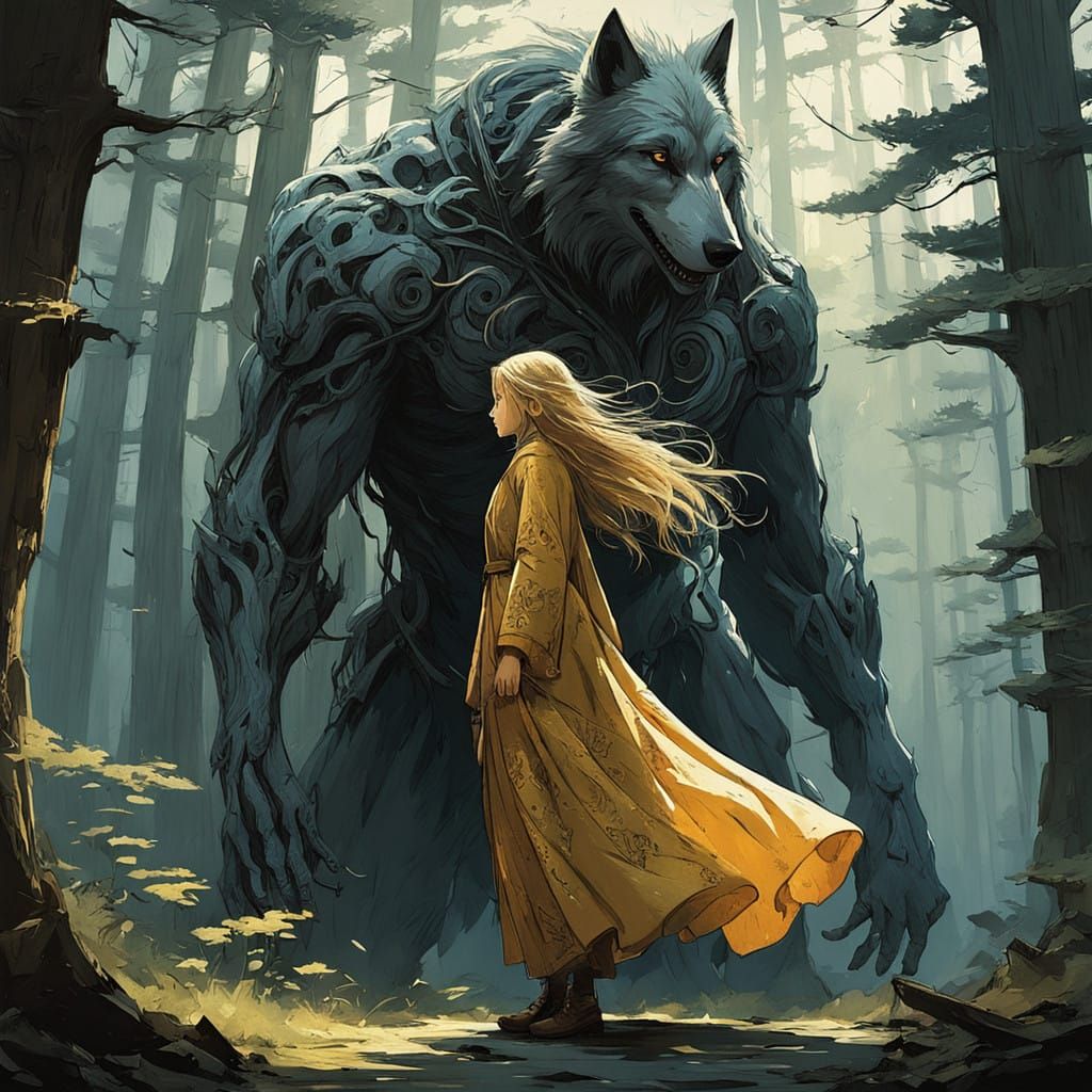 Mystical Sorcerer Carries Hero Across Dreamlike Landscapes