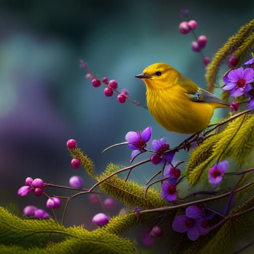 Hybrid Warbler-Jay in Detailed Matte Painting
