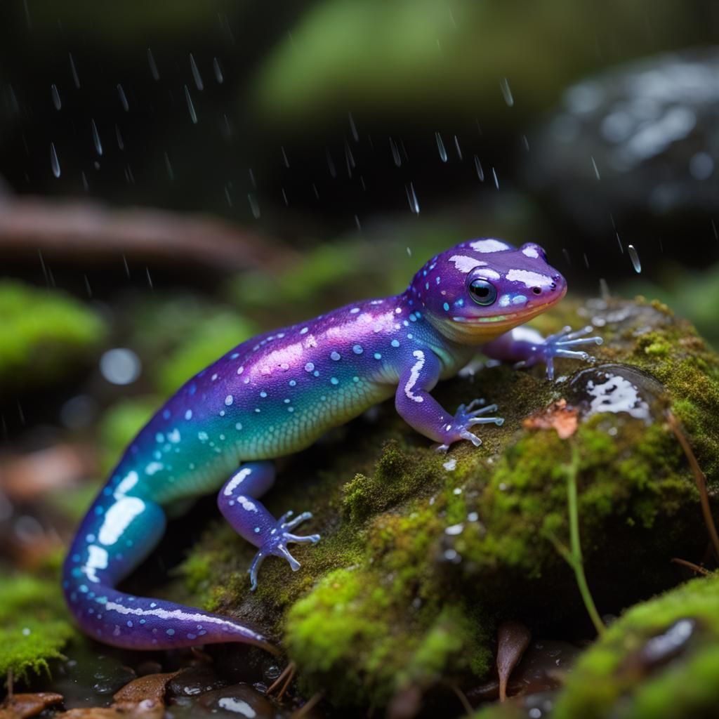 Iridescent Salamander on Mossy Rock: Wildlife Photography