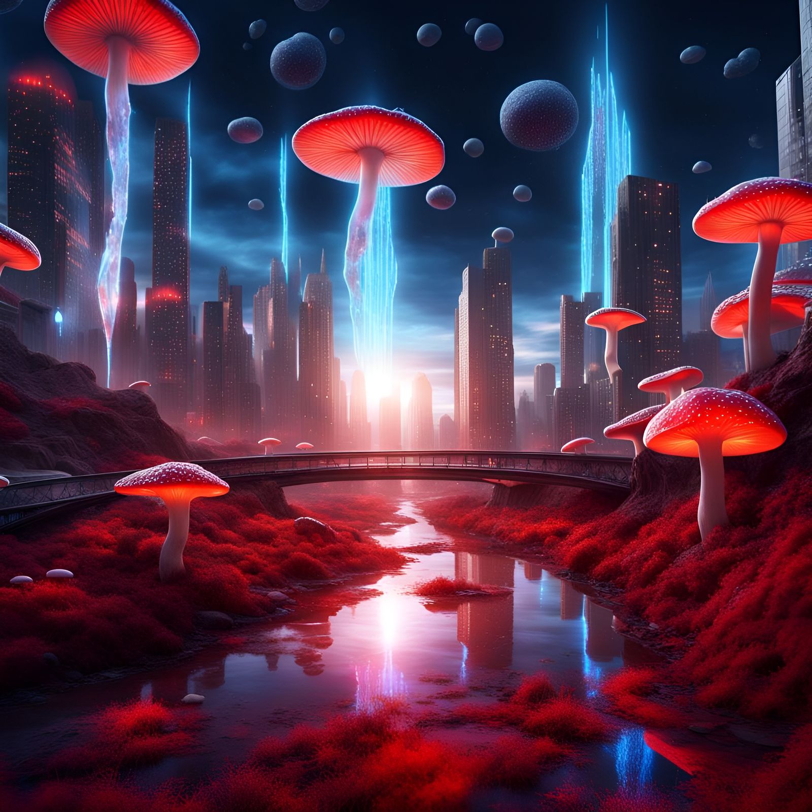 Surreal Sci-Fi Cityscape with Crystal Architecture