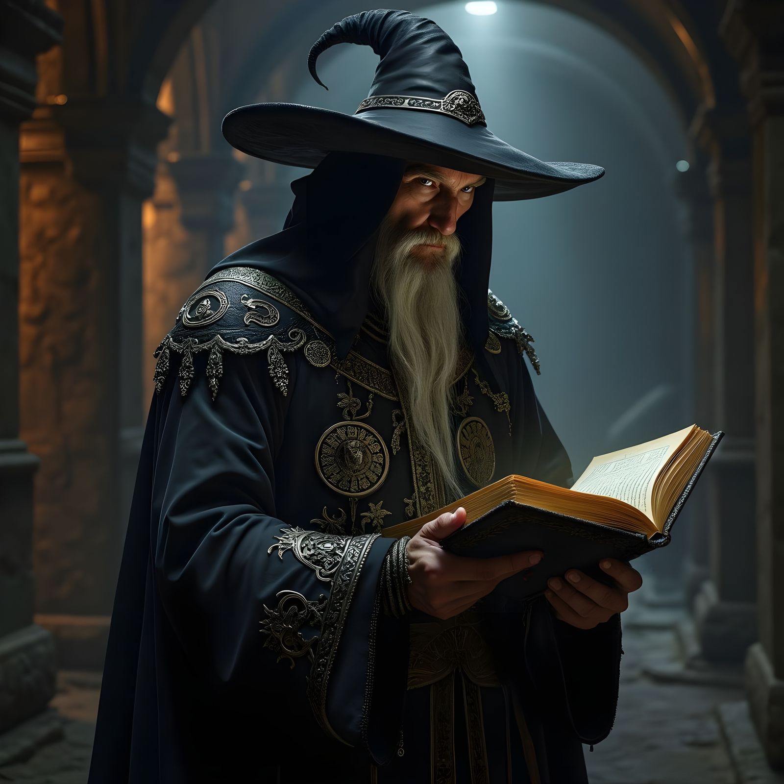 Ageless Warlock Holding a Beautifully Bound Book