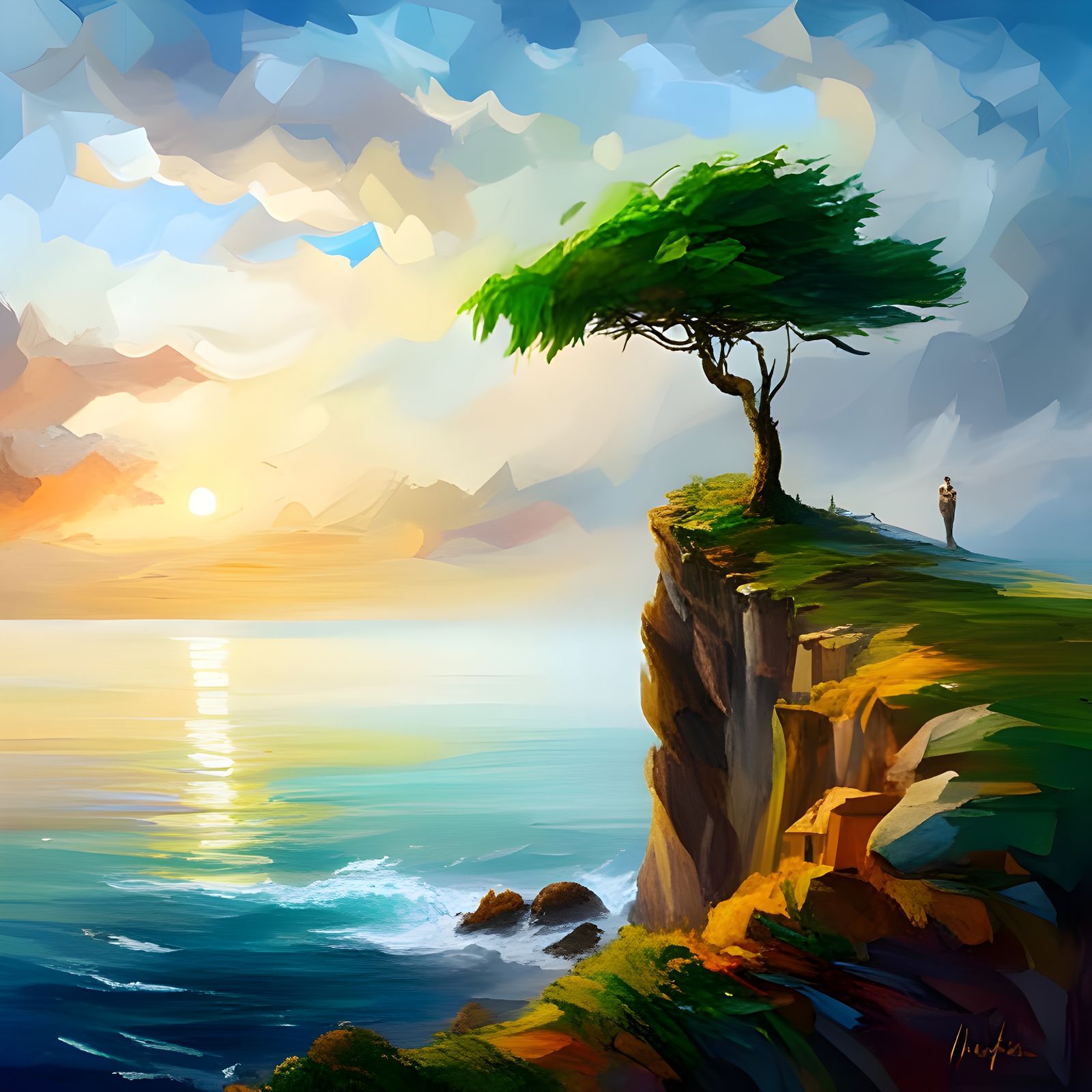 A lonely tree overlooking the sea.