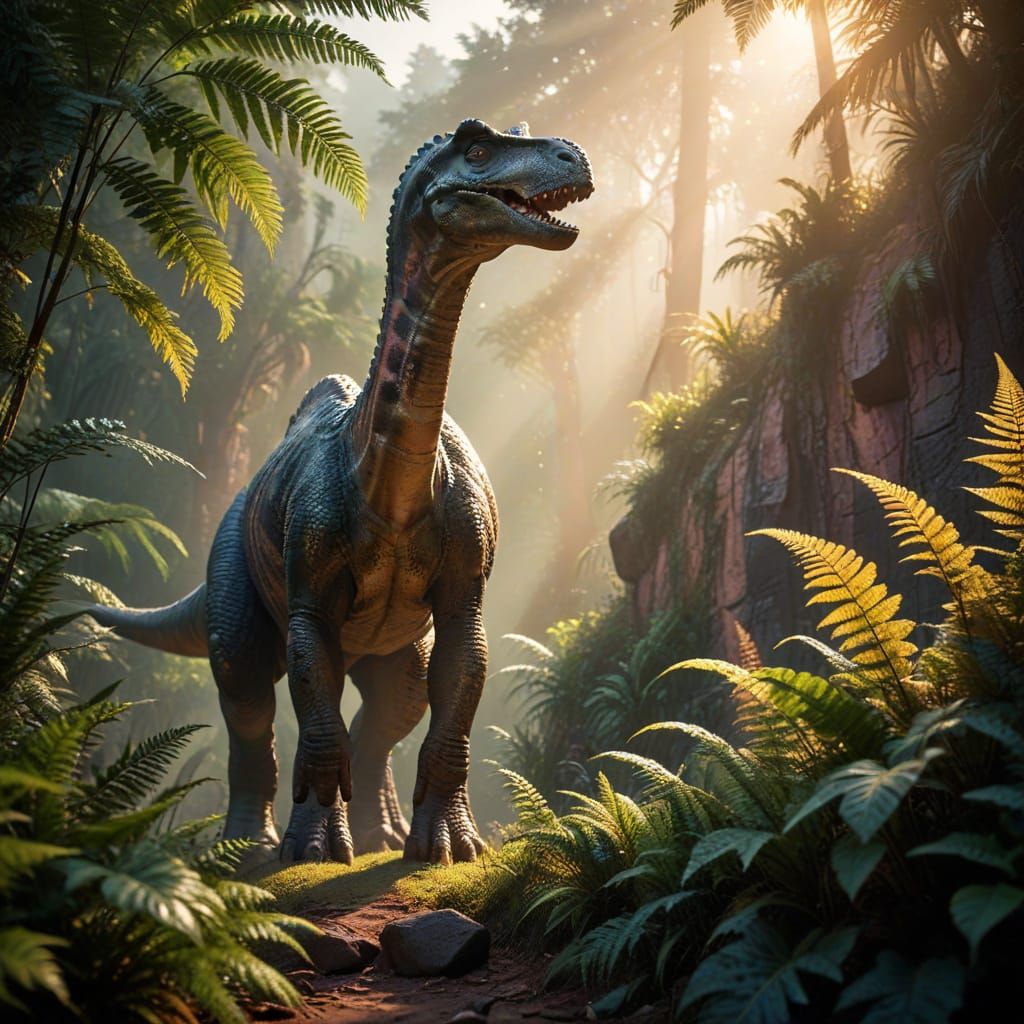 Brachiosaurus Reaching for Leaves in Anime-Inspired 3D Art