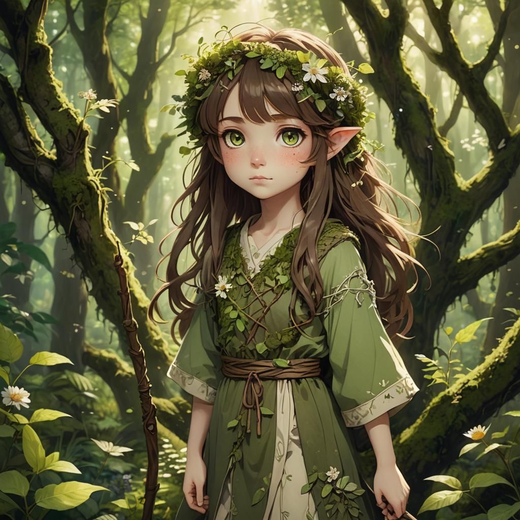 Forest Spirit Child in Anime Style