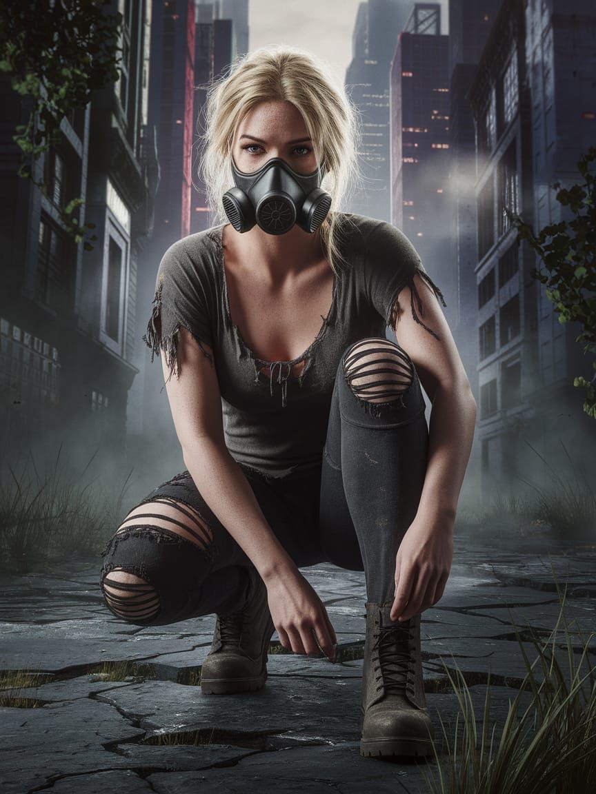 Post-Apocalyptic Woman in Cyberpunk Ruins