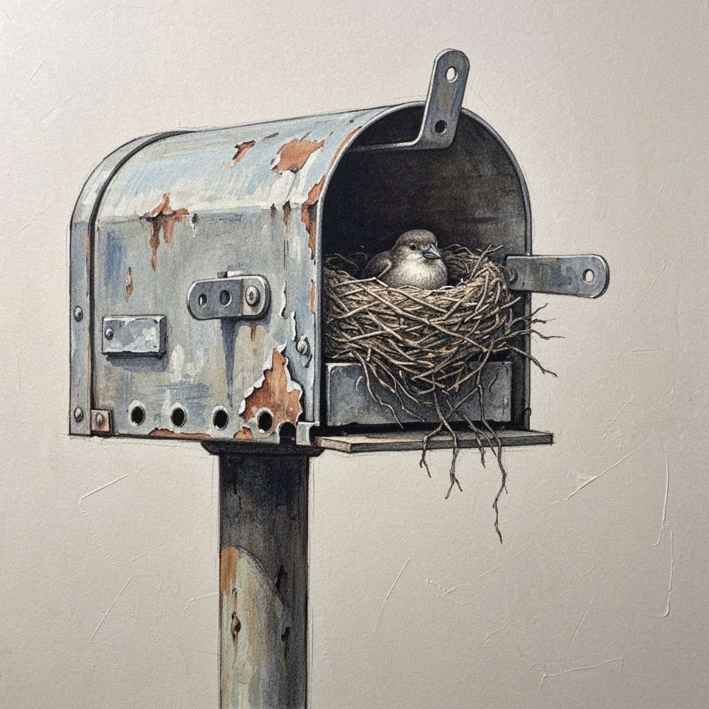 Impressionist Mailbox with Bird Nest Painting