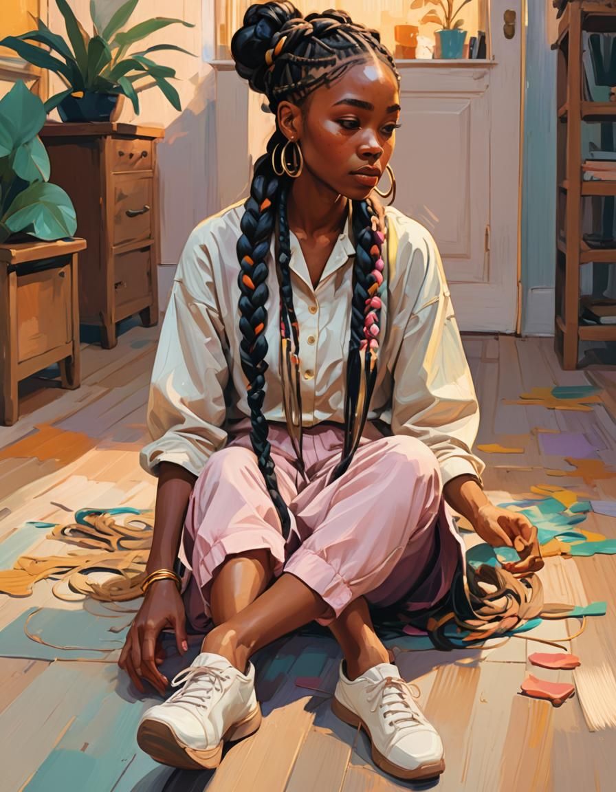 Charming Naive Art Portrait of a Black Girl