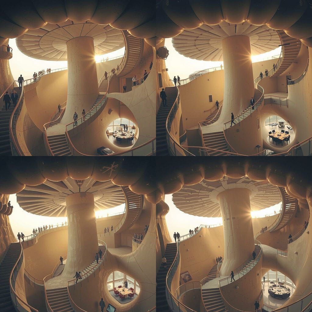 Colossal Sci-Fi Mushroom Building with Impossible Geometry