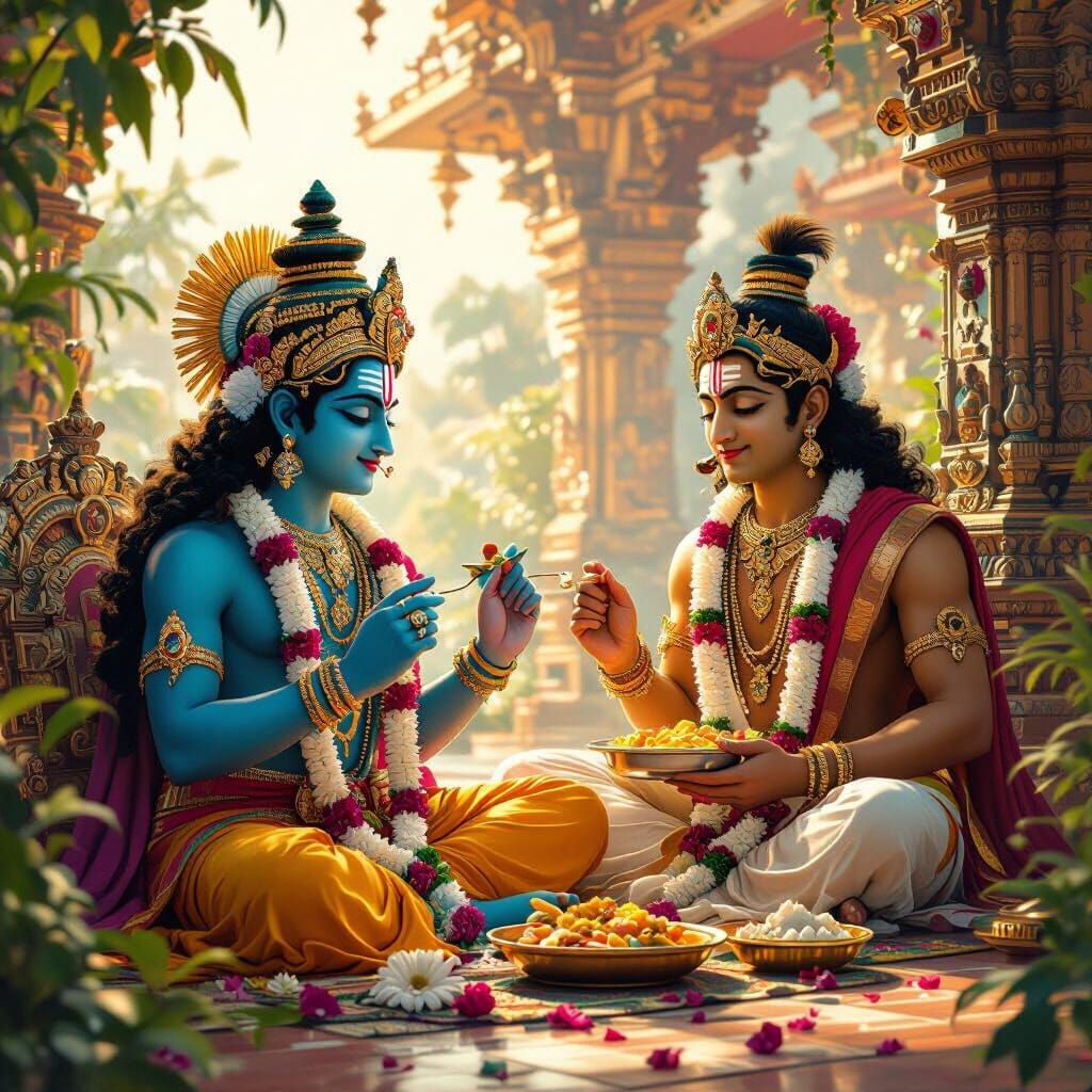 Krishna and Rama Eating Together in South Indian Temple