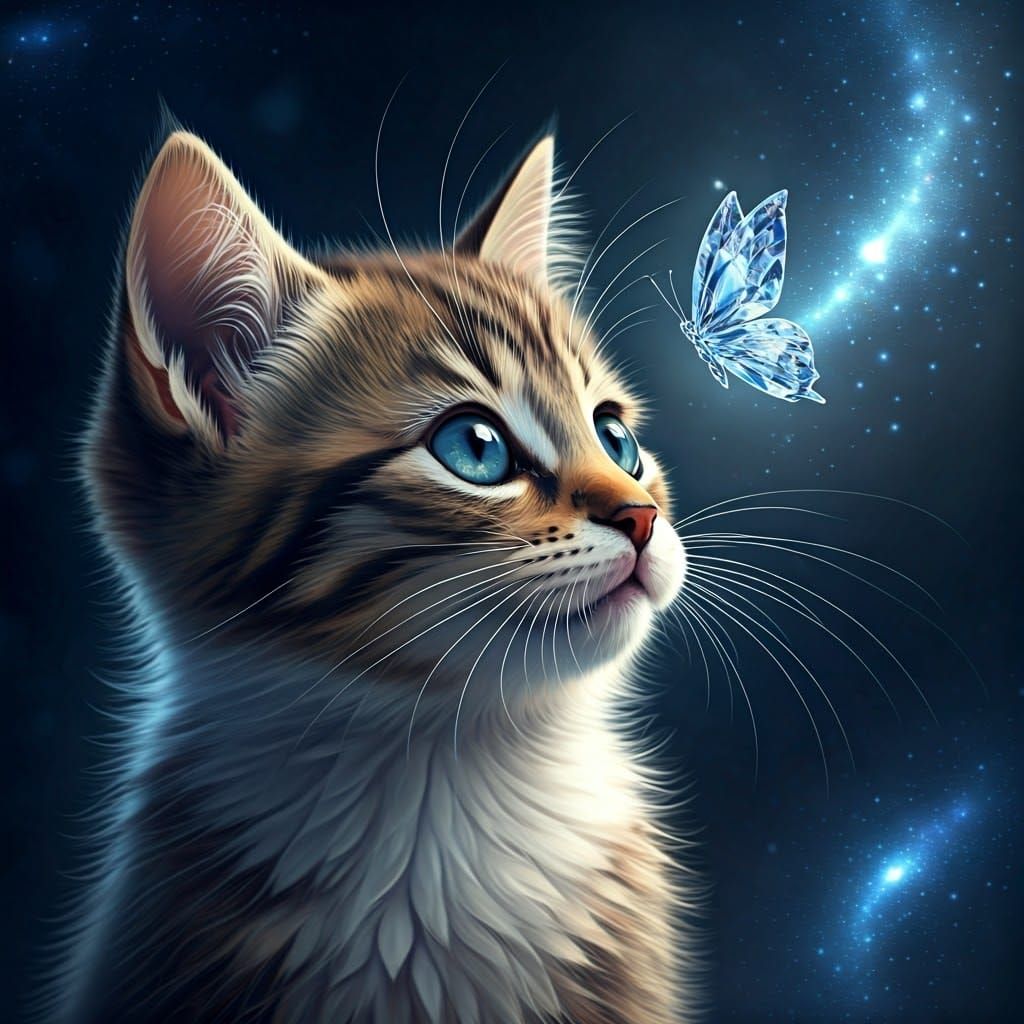Kitten's Crystal Butterfly: A Whimsical Dreamscape