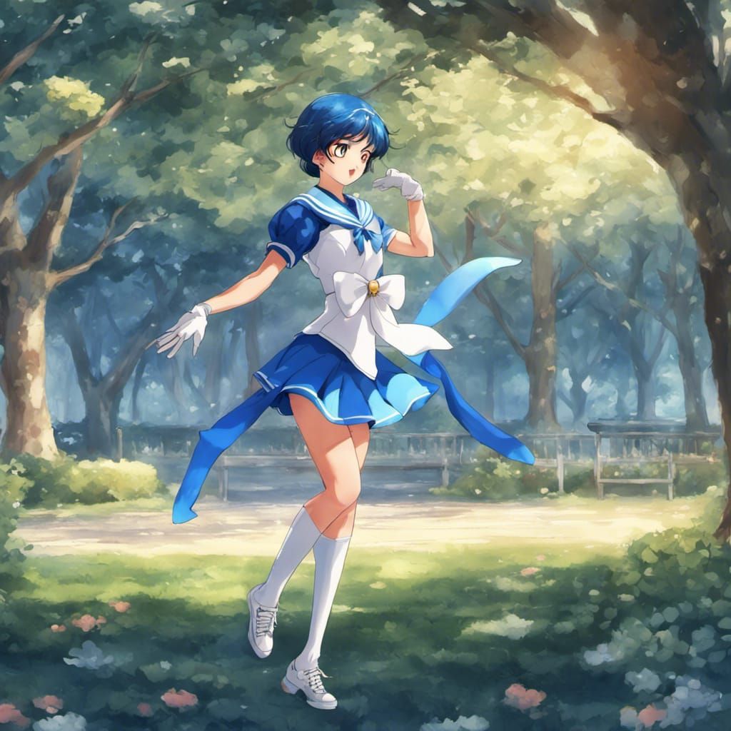 Sailor Mercury Dancing in Park: Anime Key Visual