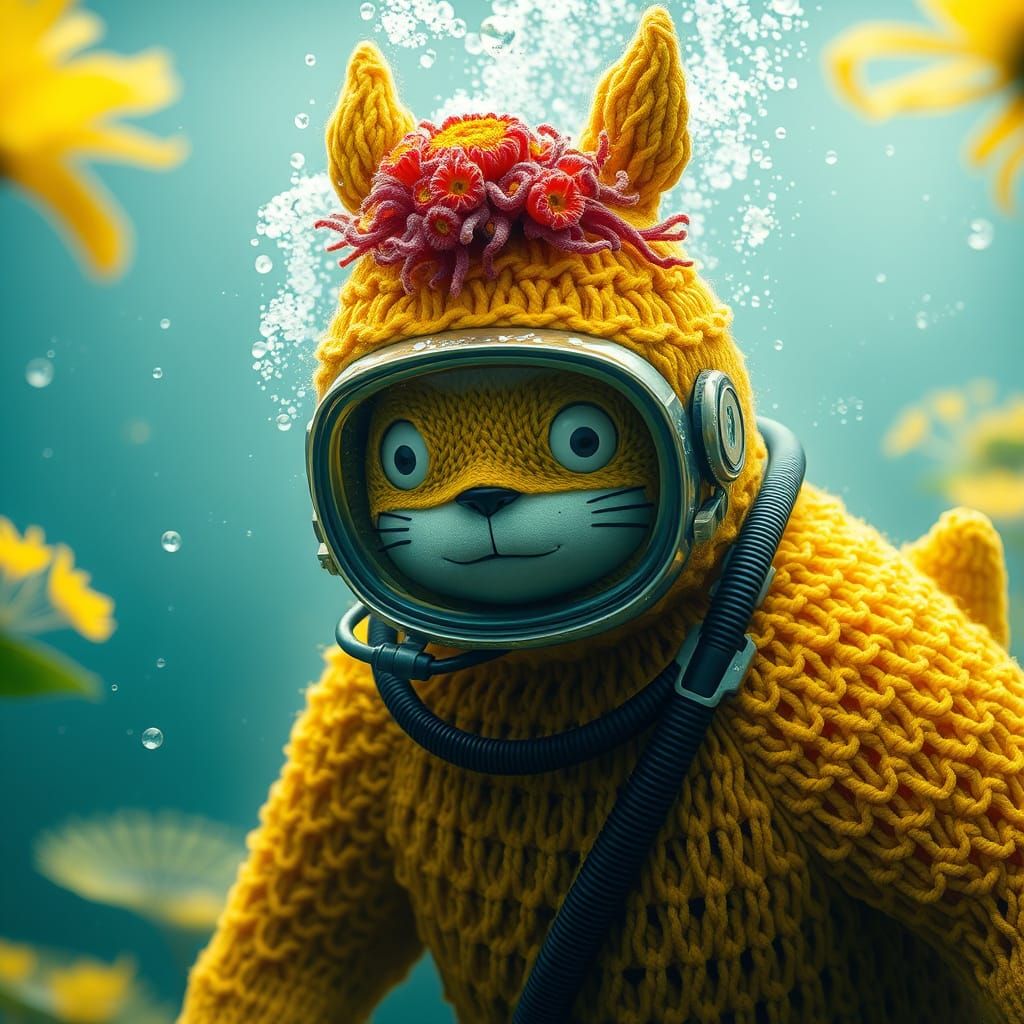 Vibrant Yellow Diver Emerges from Forest Spirit