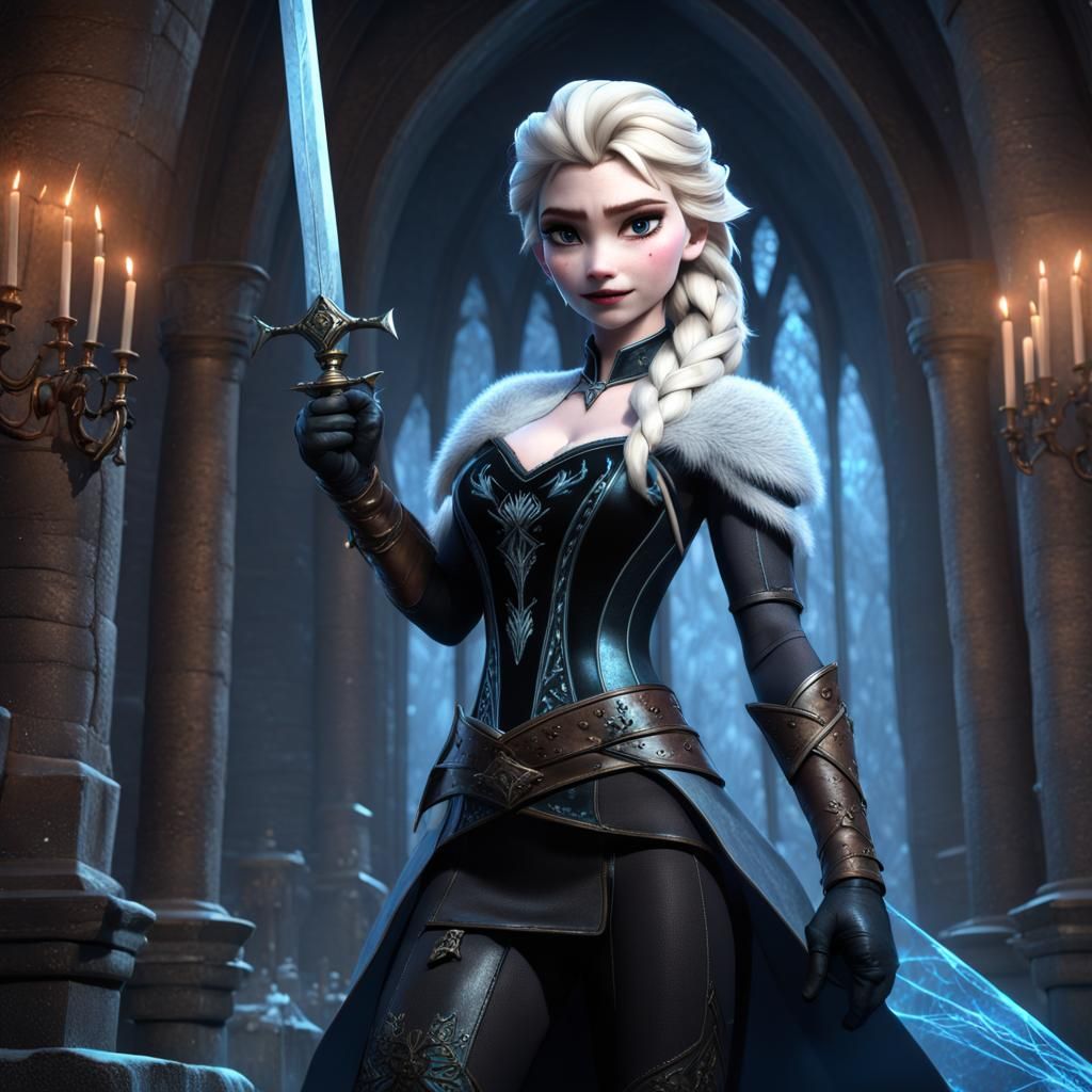 Gothic Elsa Rising Sword in Dark Castle
