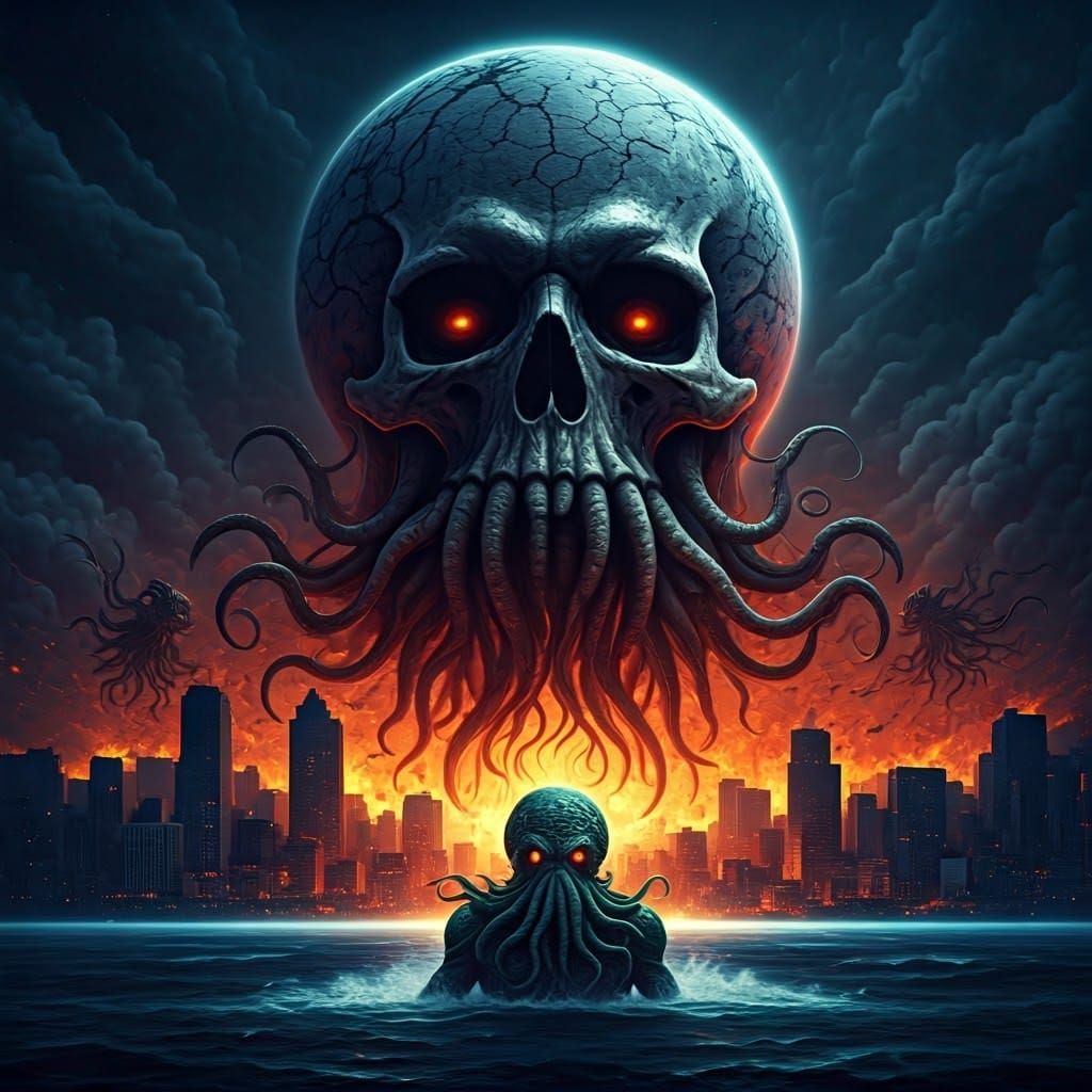 Skull Planet Nibiru Casts Shadow on Burning Earth