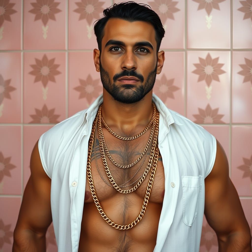 Middle Eastern Man with Gold Chains in Moroccan Setting