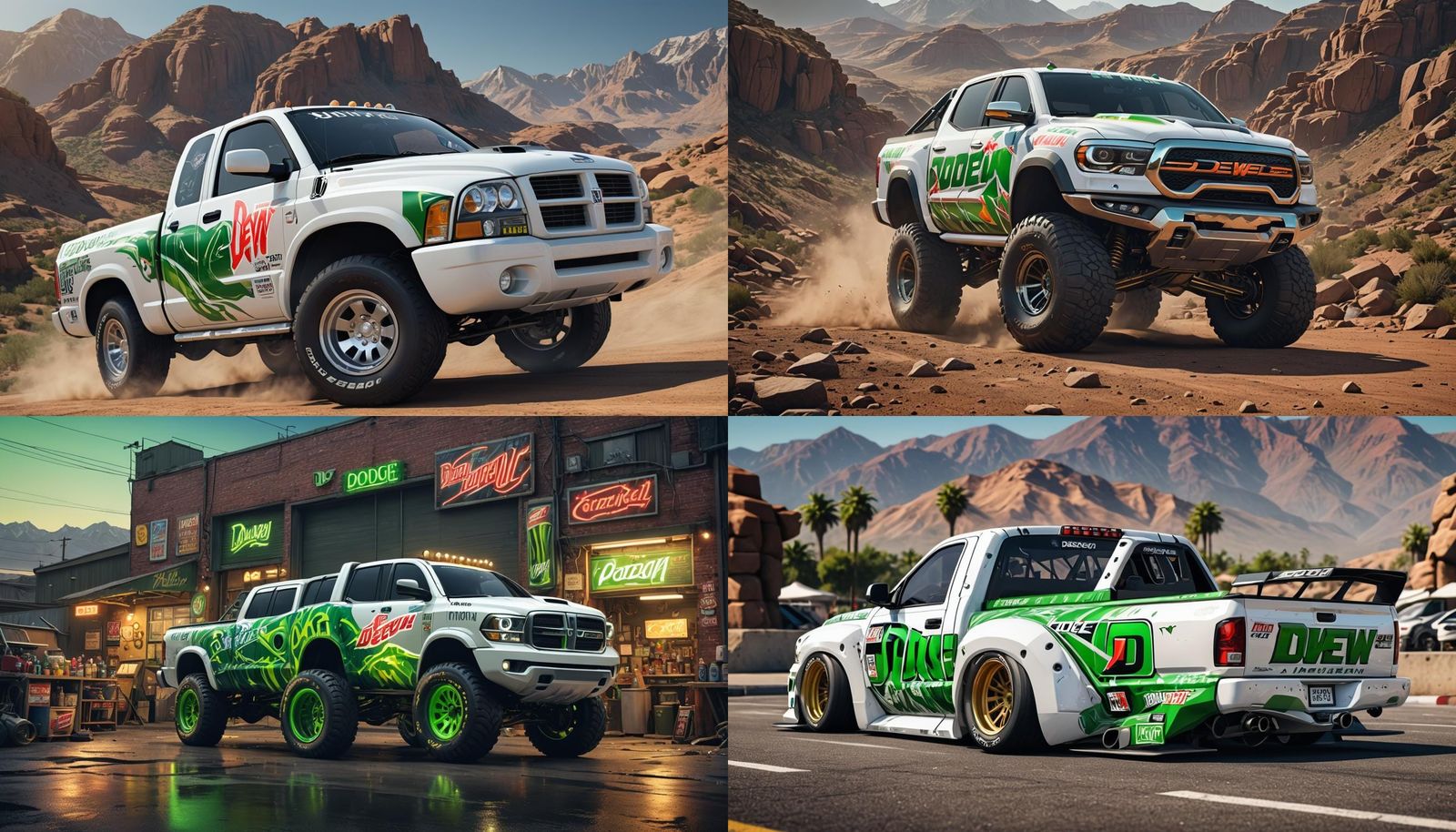 Mountain Dew Dodge Dakota Truck in Detailed Matte Painting