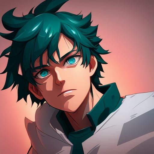 Detailed Portrait of Izuku Midoriya in Art Nouveau Style