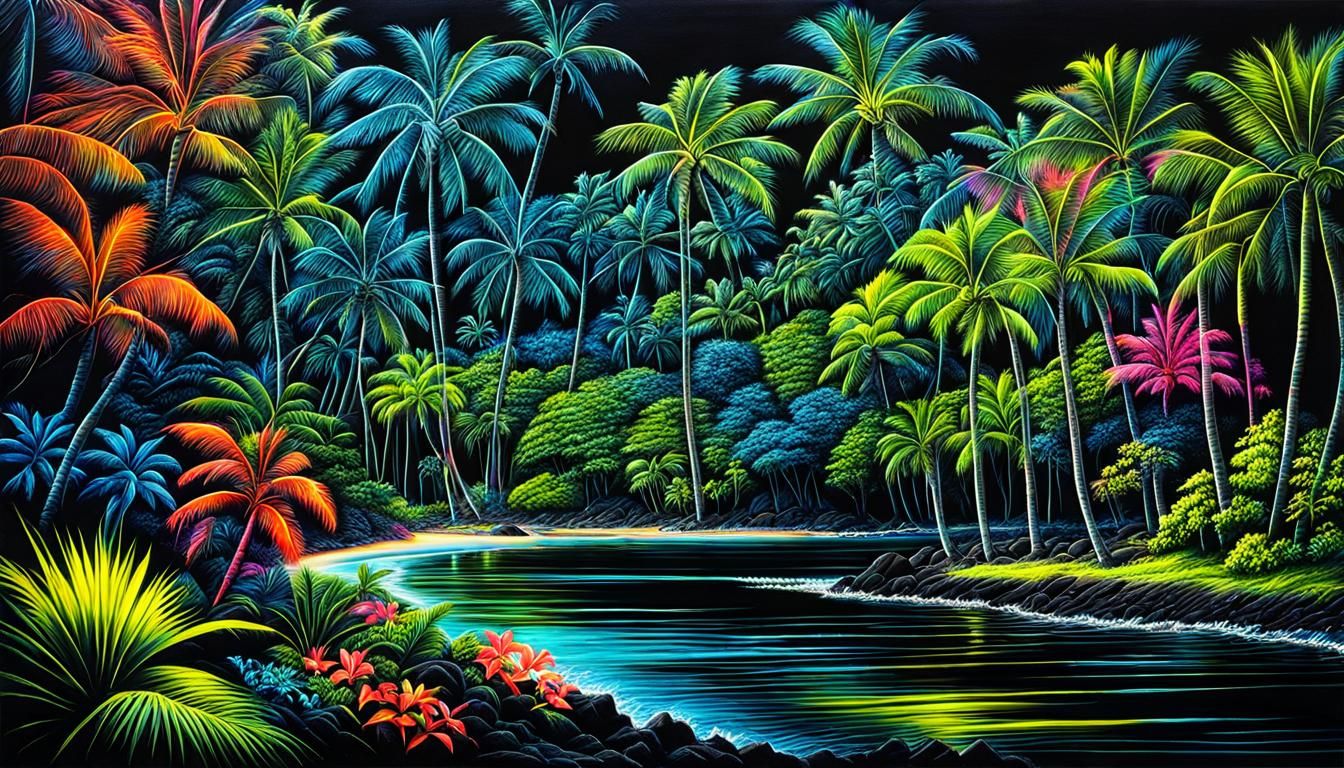 Dazzling Fluorescent Hawaii in Charcoal Drawing