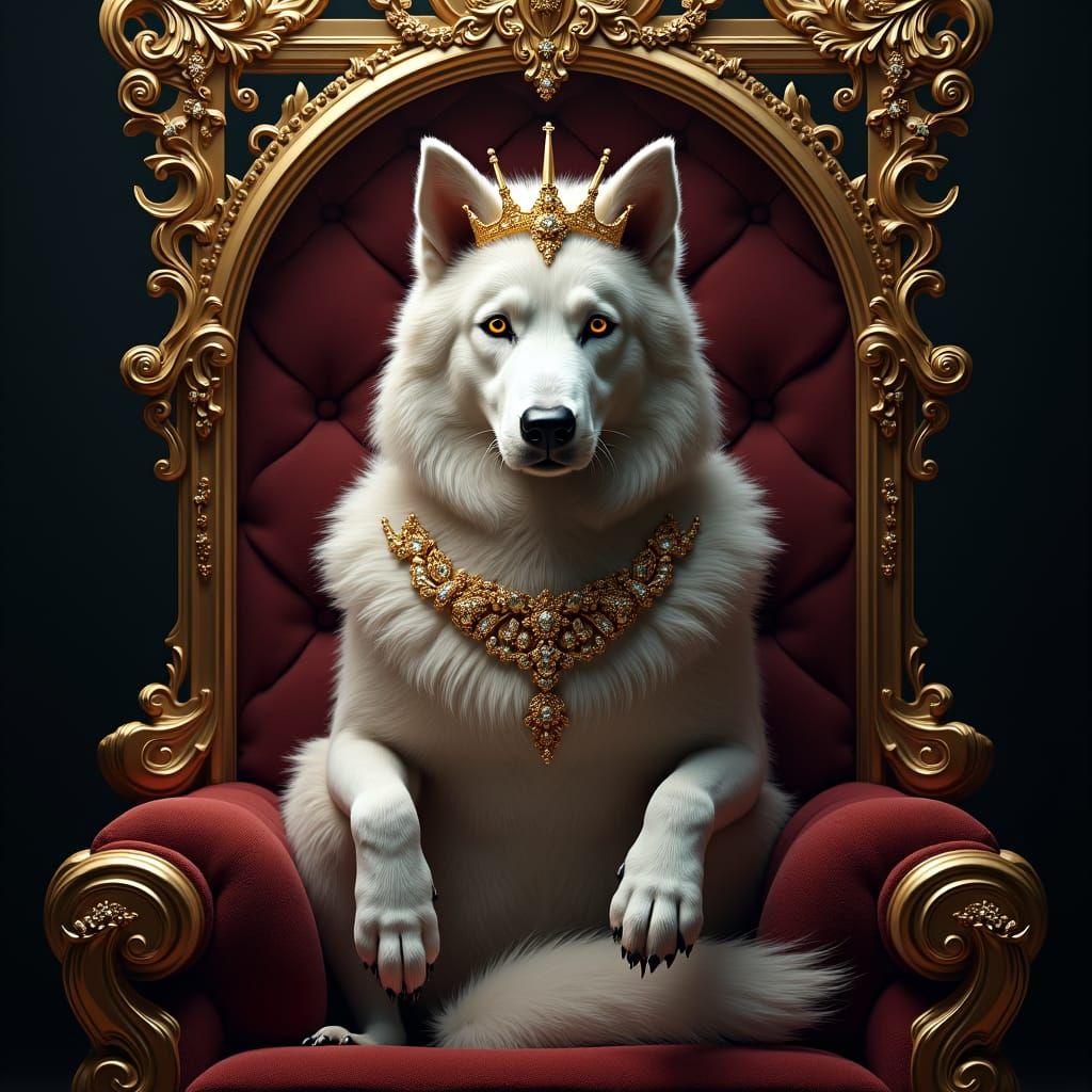 Regal Canine Monarch Portrait in Ornate Frame