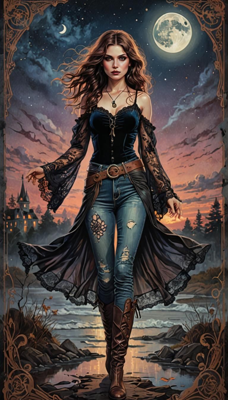 Ethereal Witchy Woman Portrait in Vibrant Colors