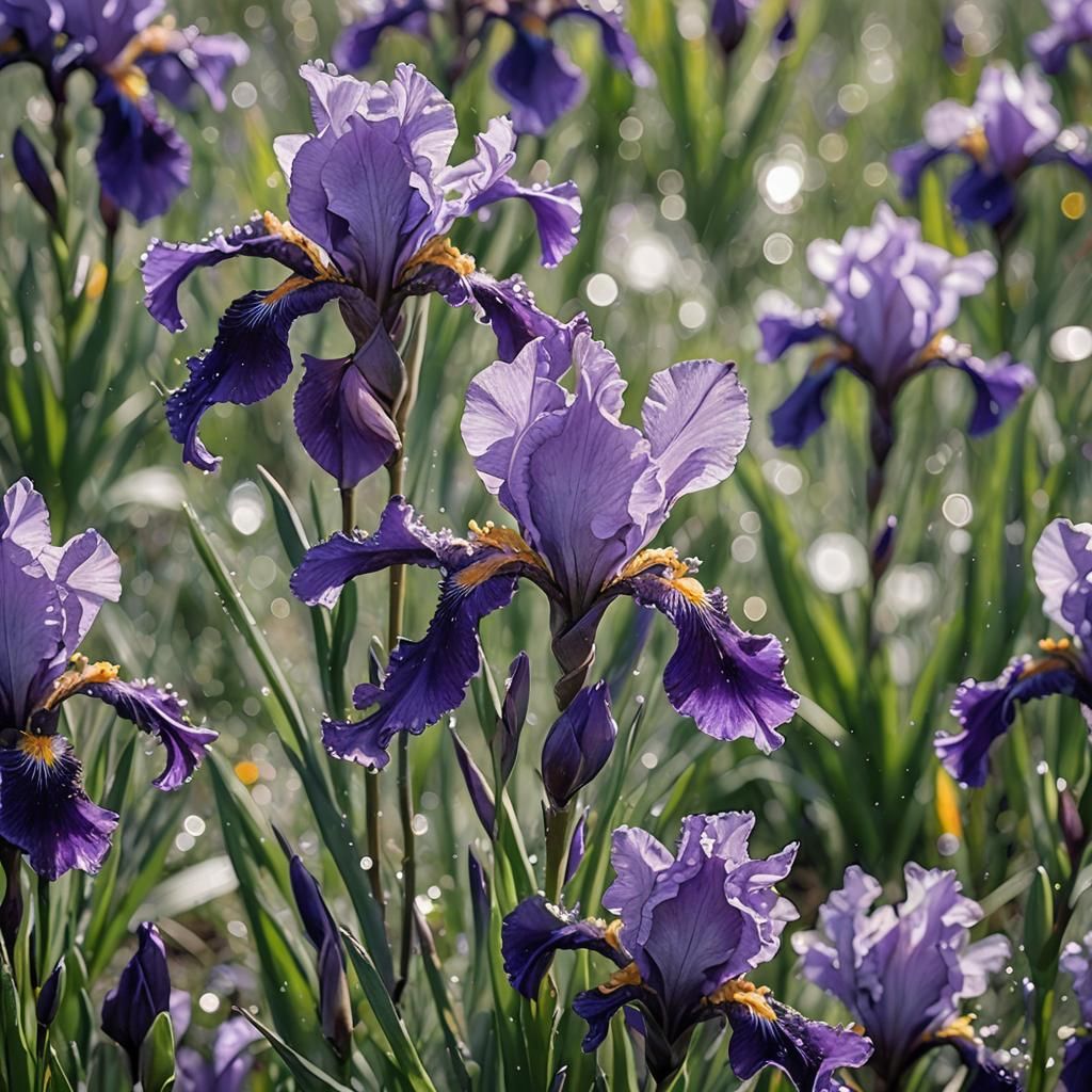 Purple Irises in Dew: Professional Photography