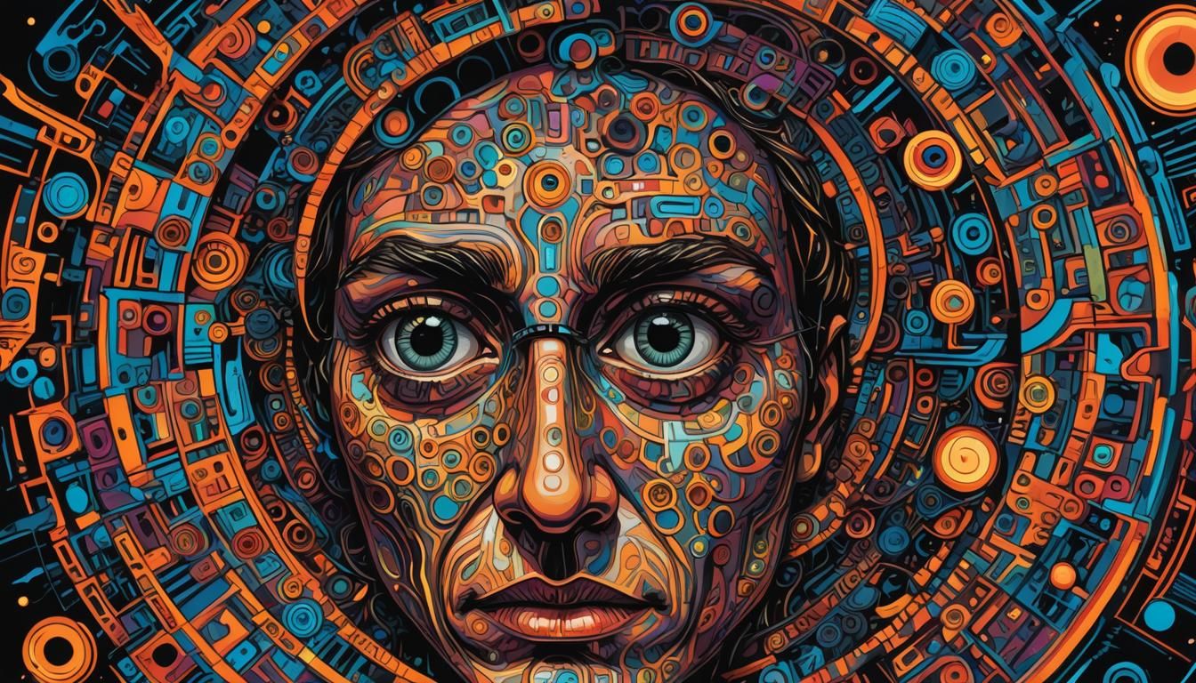 Hypnotic Cinema Viewer in Psychedelic Pop Art Style