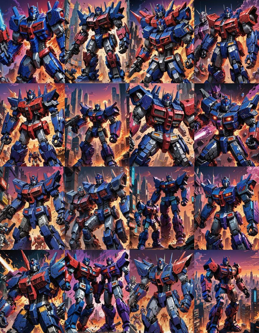 Epic 1990s Manga Art Battle between Optimus Prime and Megatr...