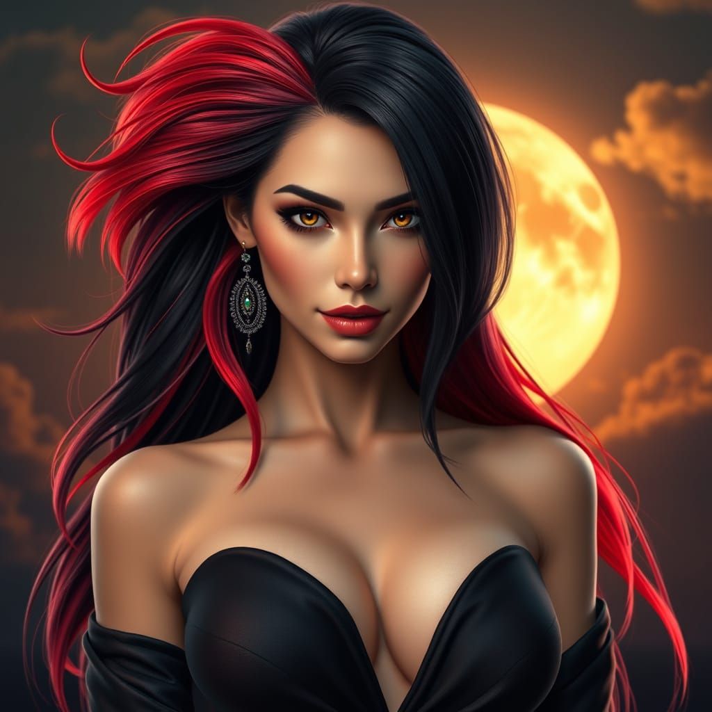 Stunning Woman with Two-Toned Hair, Photorealistic Style