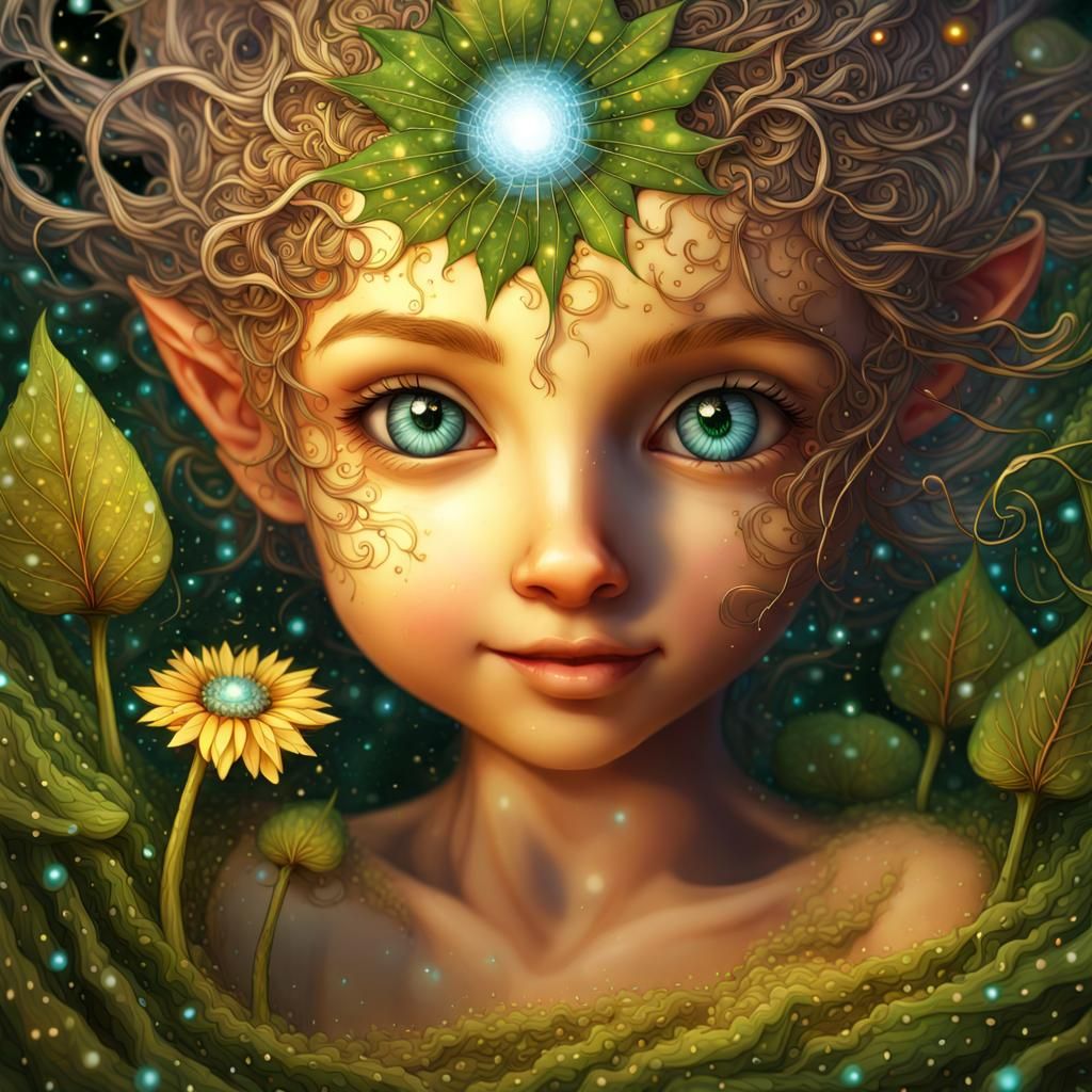 Enchanting Forest Sprite with Firefly Pet, Hyperrealistic