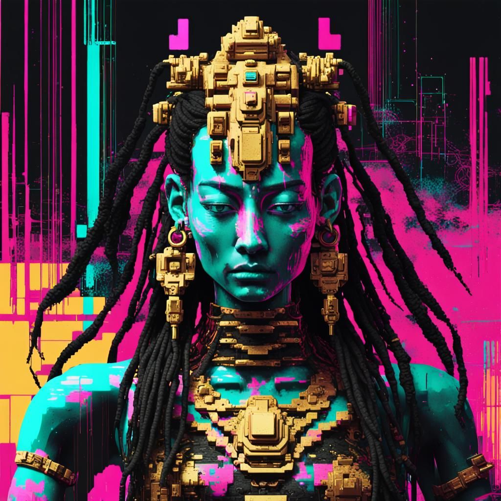 Cyberpunk Shiva: Glitch Art and 8-Bit Graphics