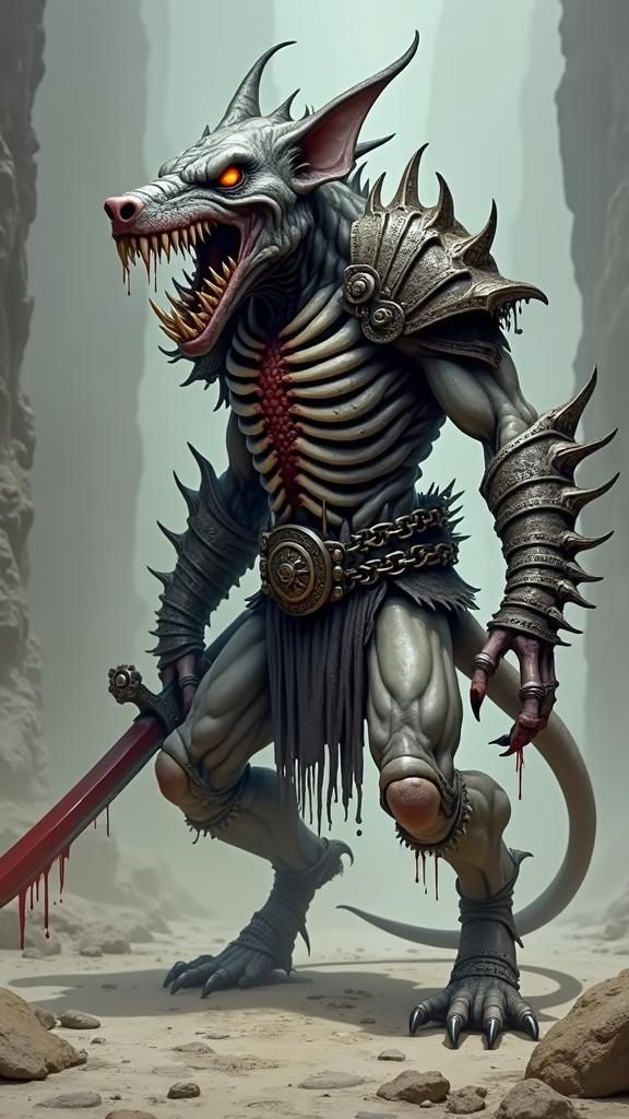 Menacing Skaven Warrior in Dark Fantasy Style