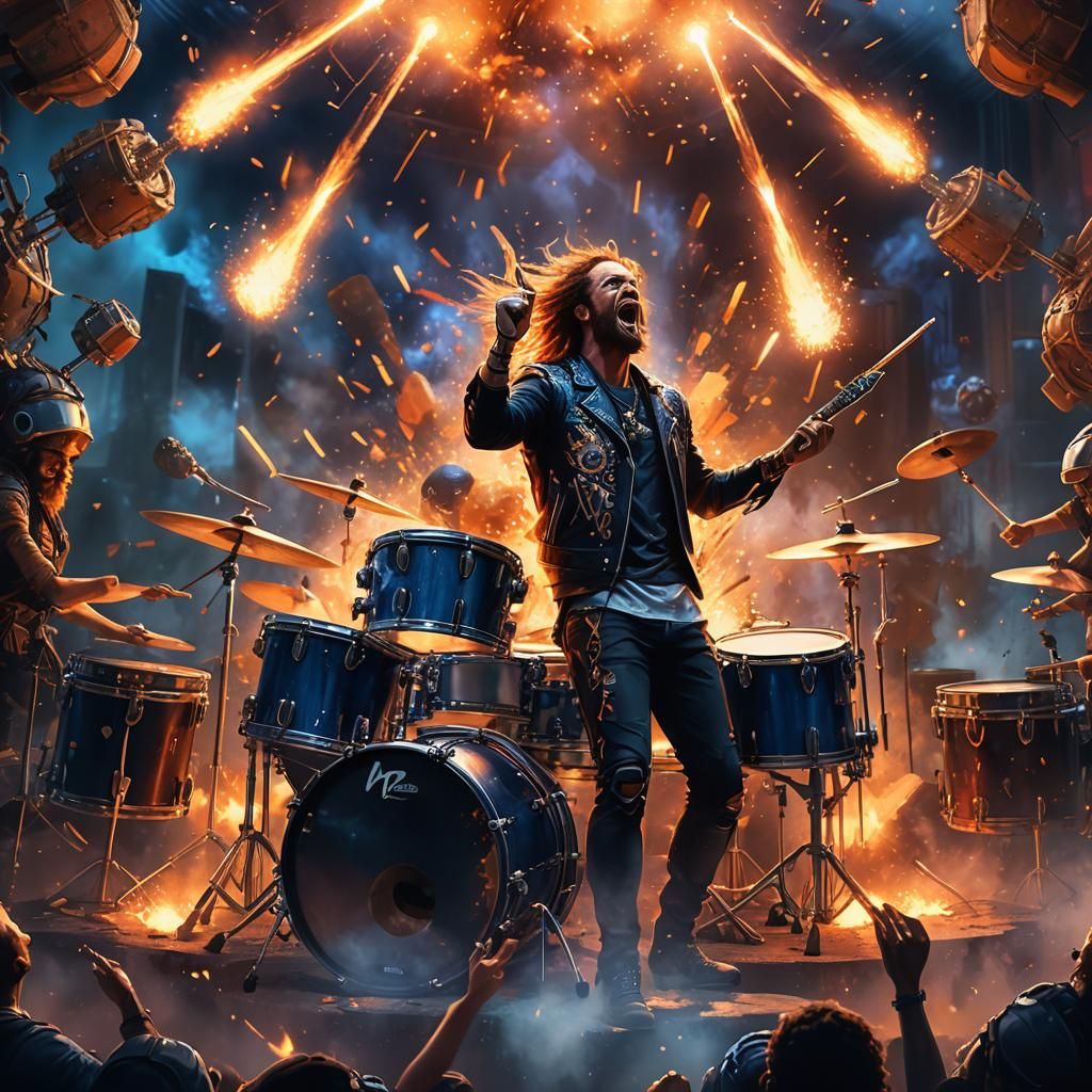 Rock Singer on Stage in Detailed Fantasy Illustration