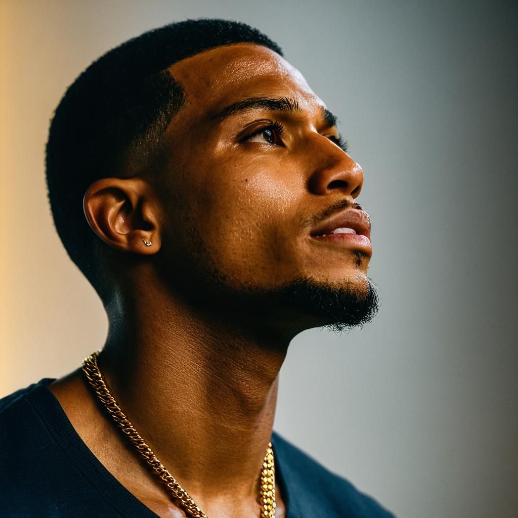 Emotional Man with Tattoo in Cinematic Lighting