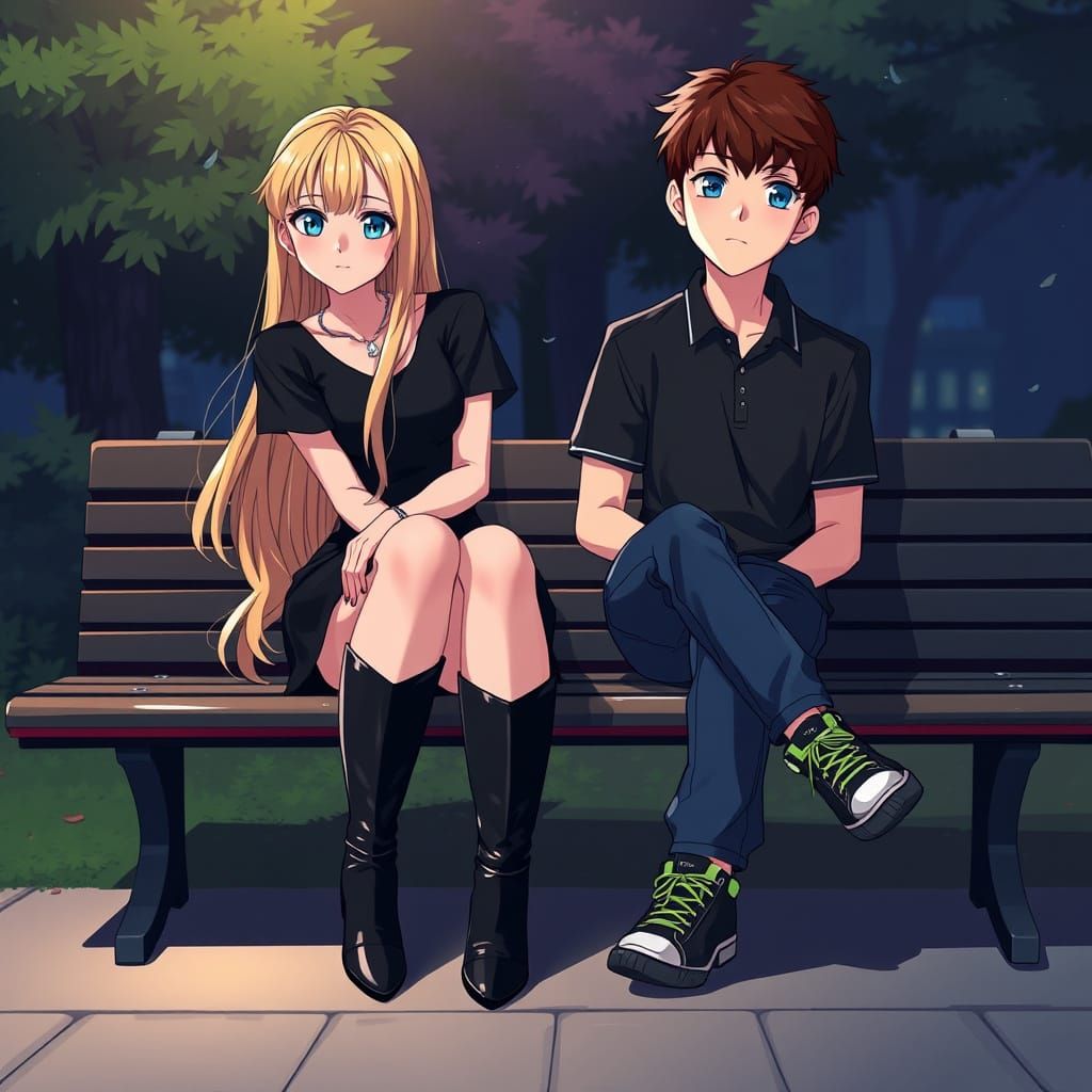 Anime Style Couple on Bench