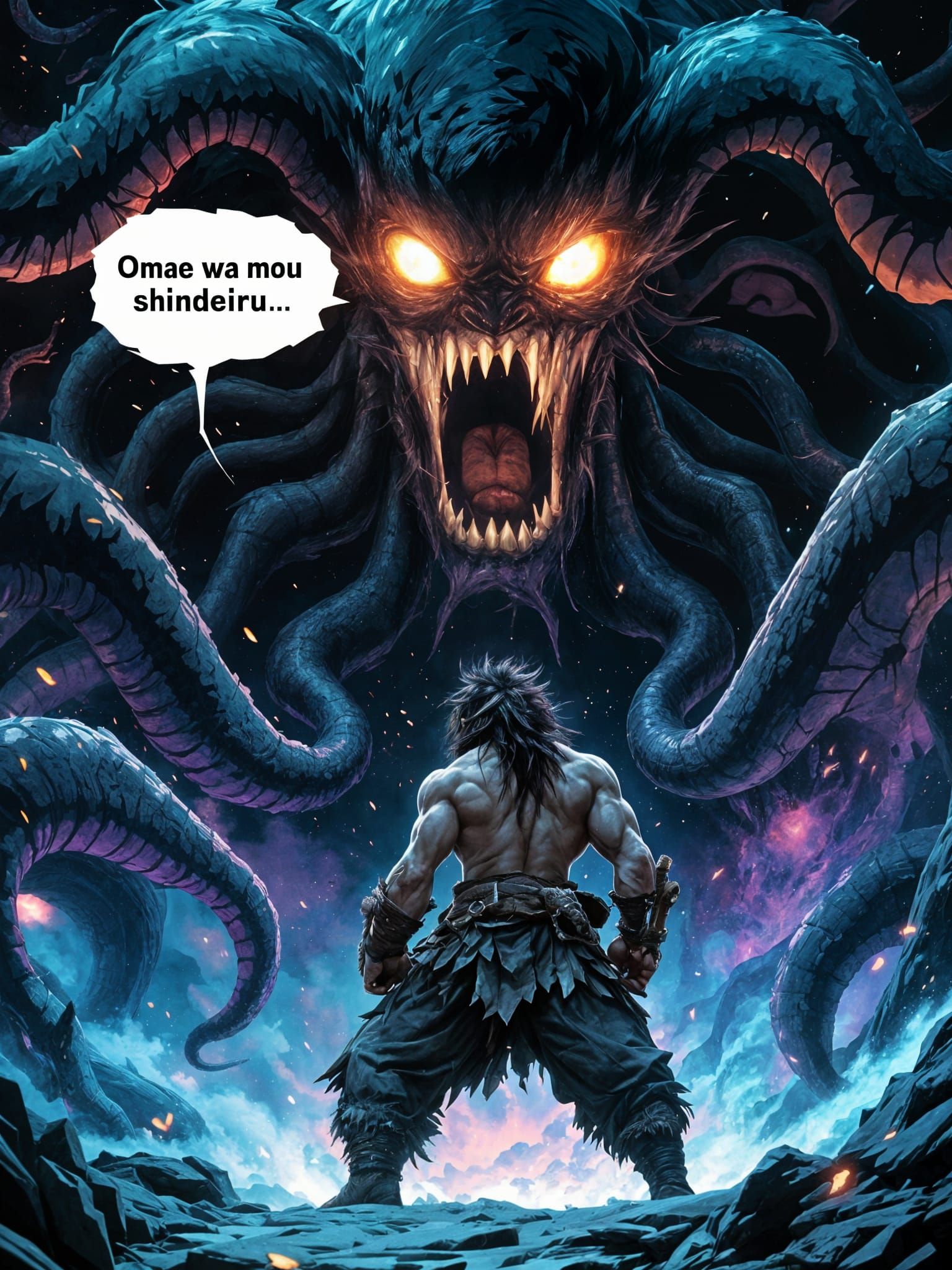 Cosmic Horror Meets Ninja Warrior in Anime Scene