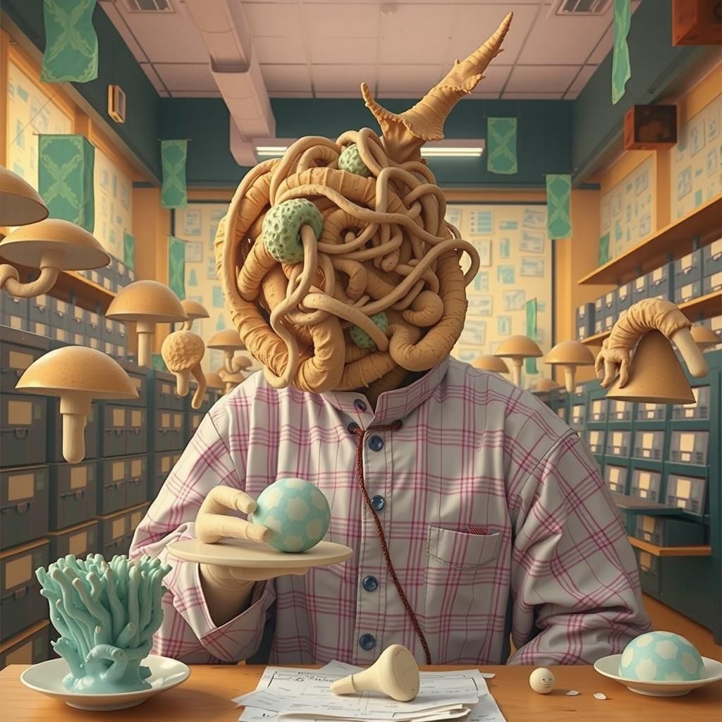 Dystopian Bureaucrats Counting Mushrooms in Surreal Metropol...