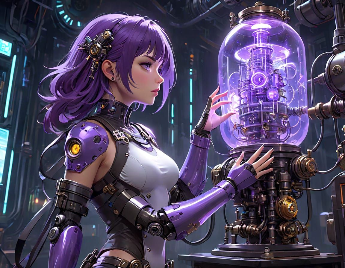 Cybernetic Mad Scientist in Neon Dystopia