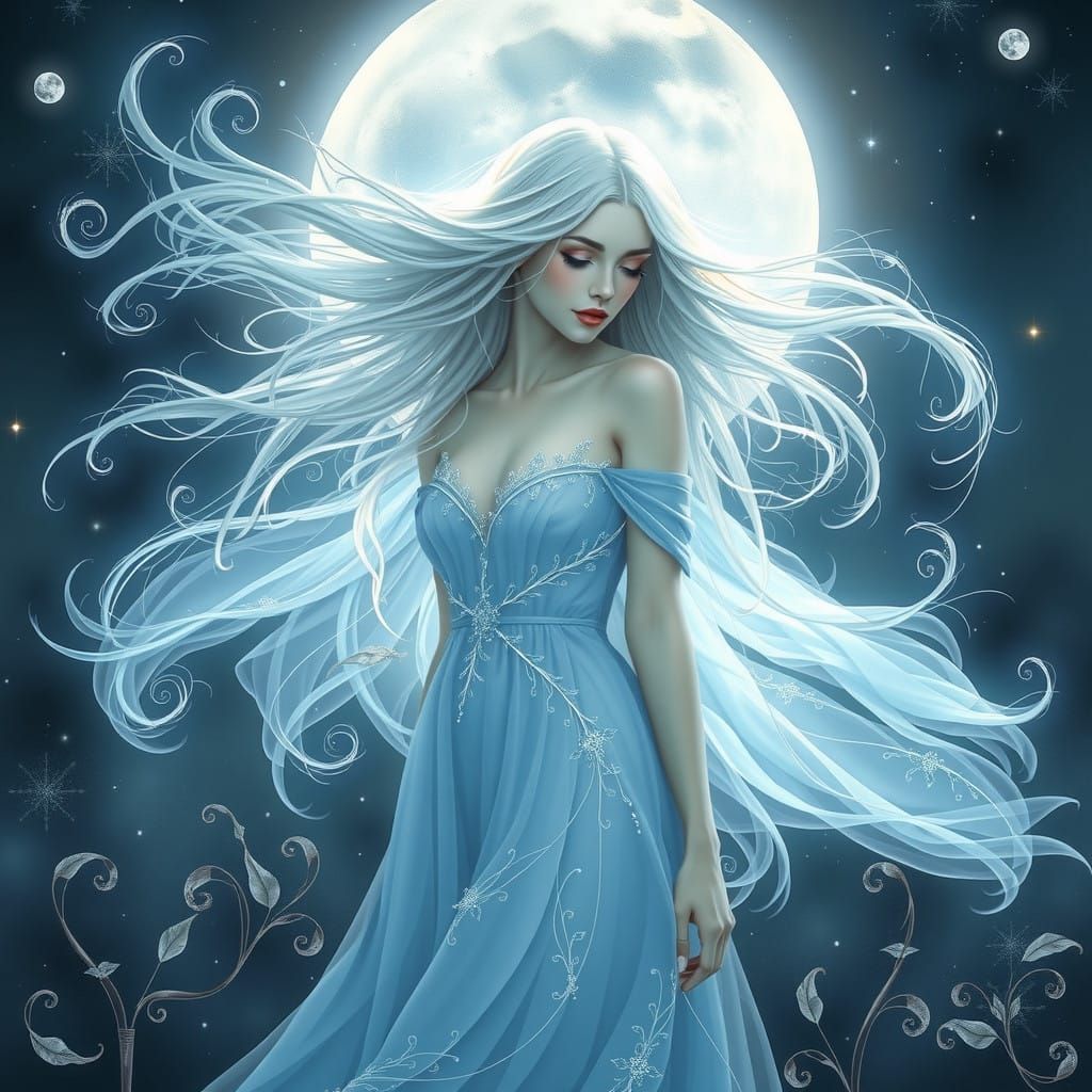 Ethereal Silver Blue Moon Goddess