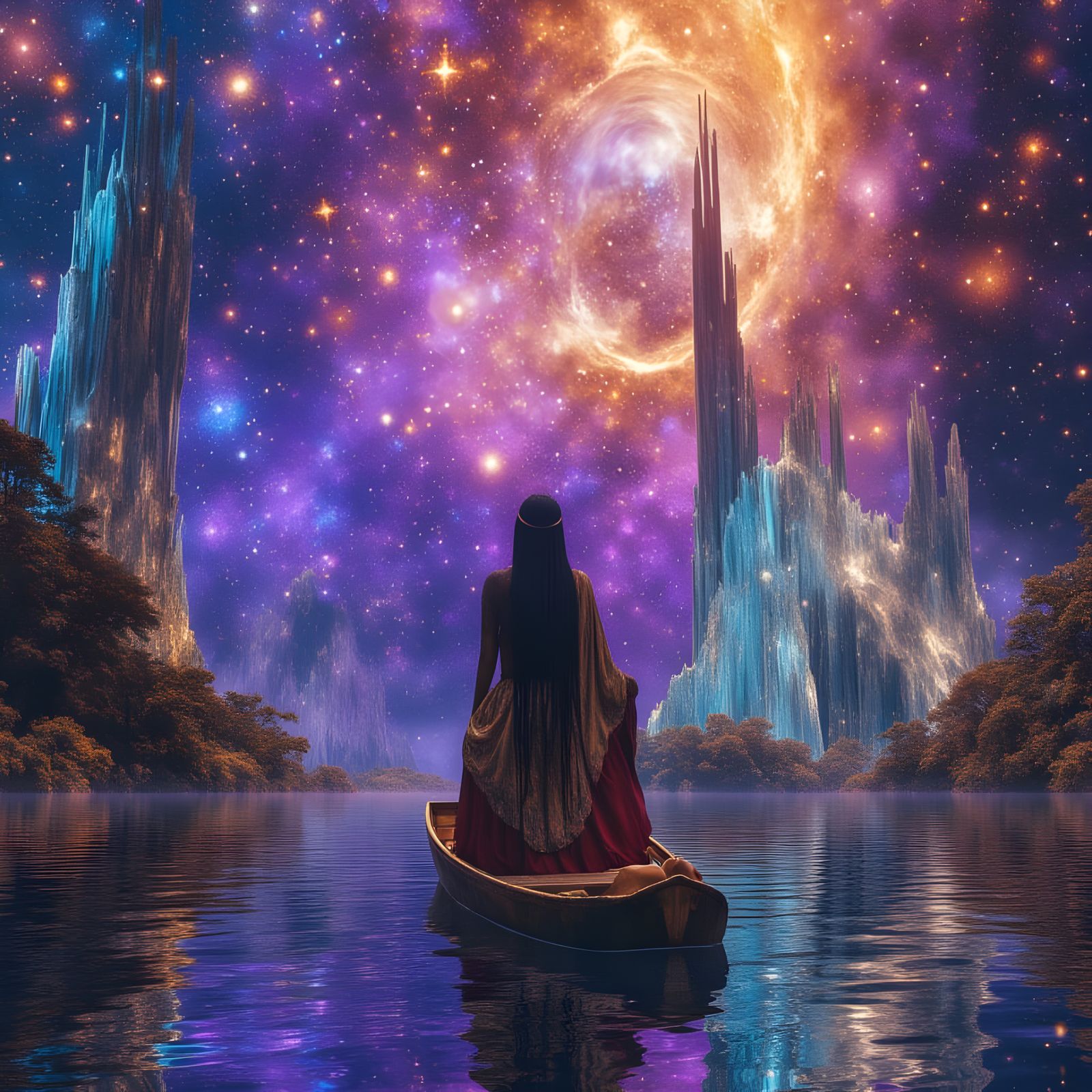 Ethereal Nebula Sky Over Crystalline Landscape