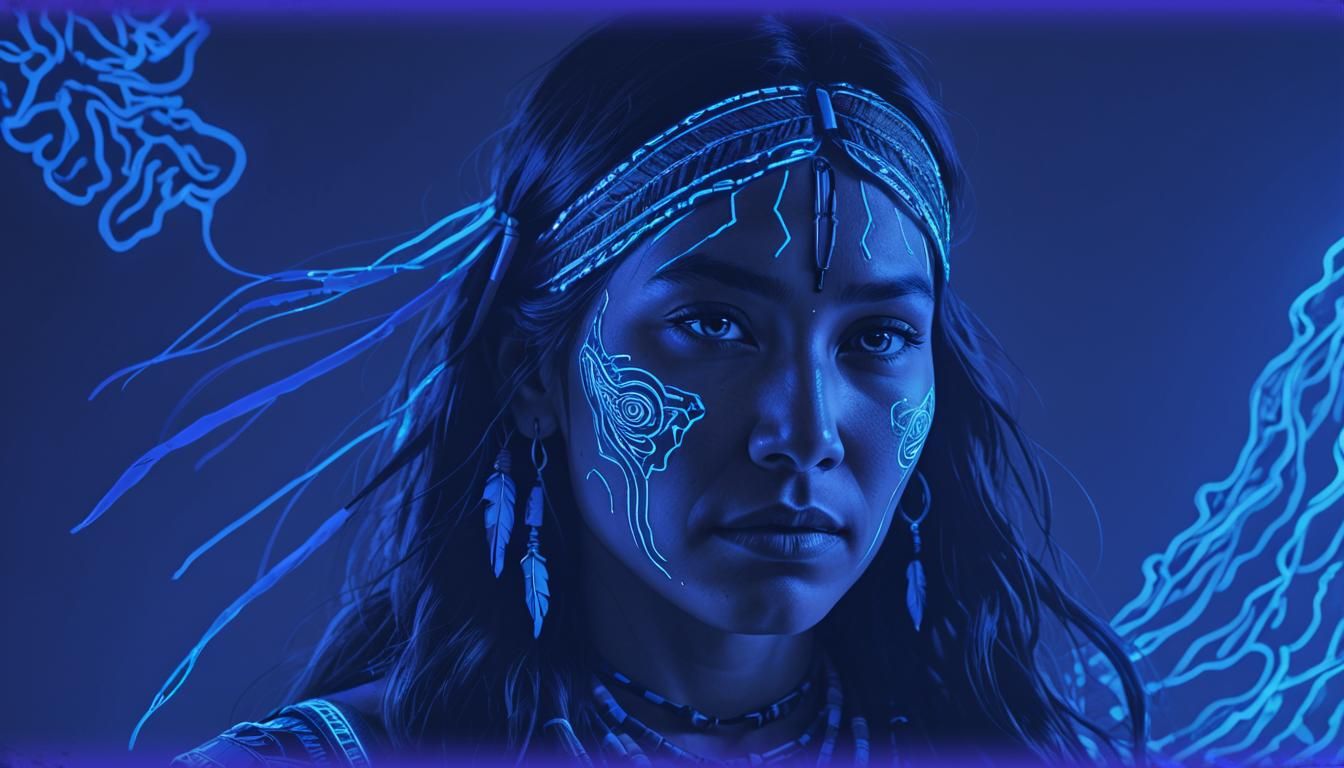 Neon-Lit Native American Portrait in Digital Art
