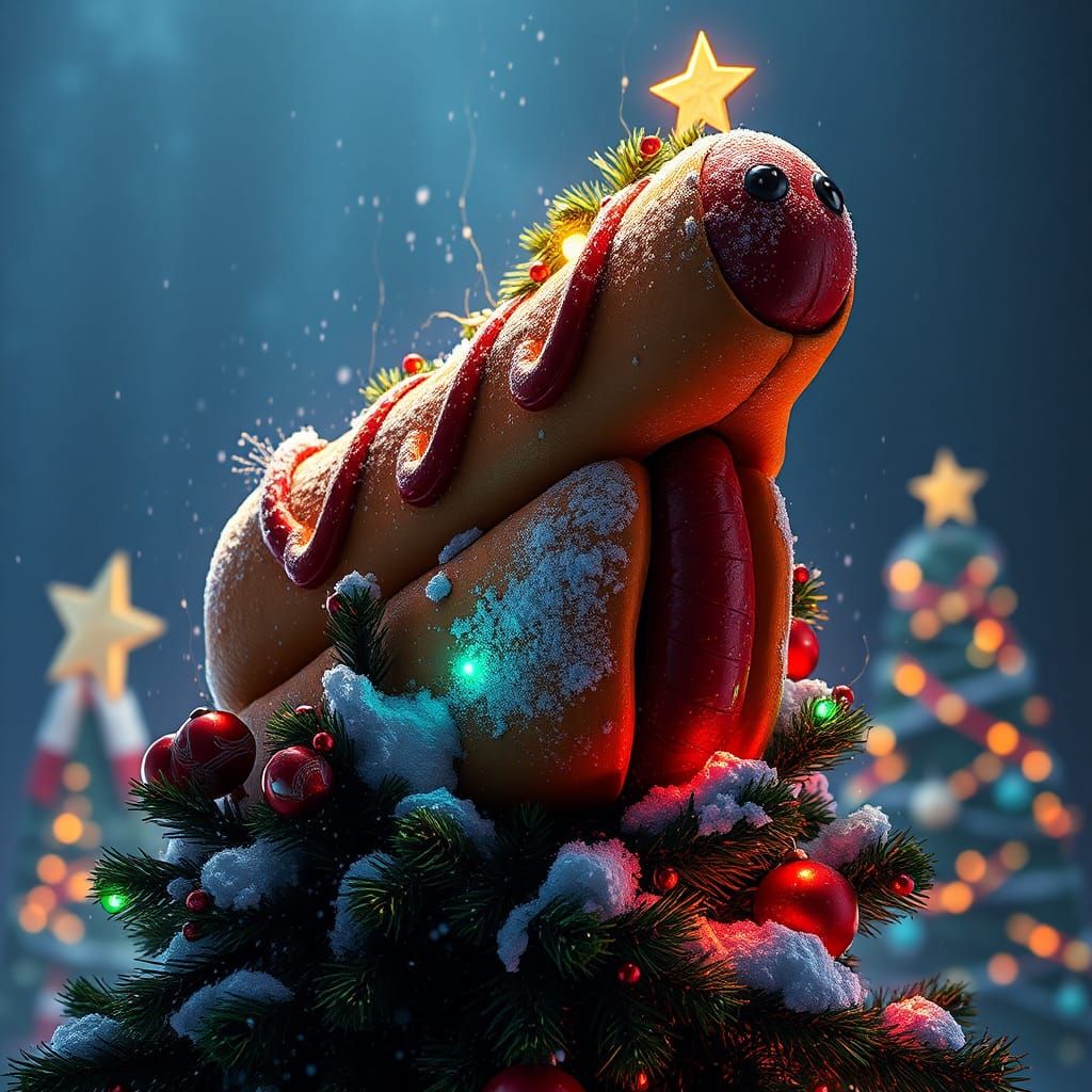 Hot Dog Christmas Tree: Detailed Matte Painting