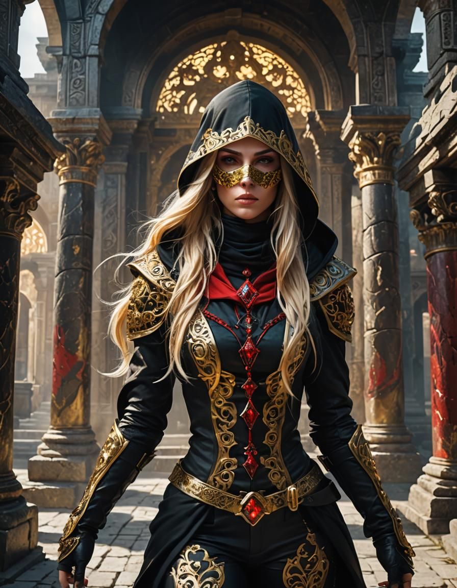 Blonde Assassin in Baroque-Inspired Fantasy Art