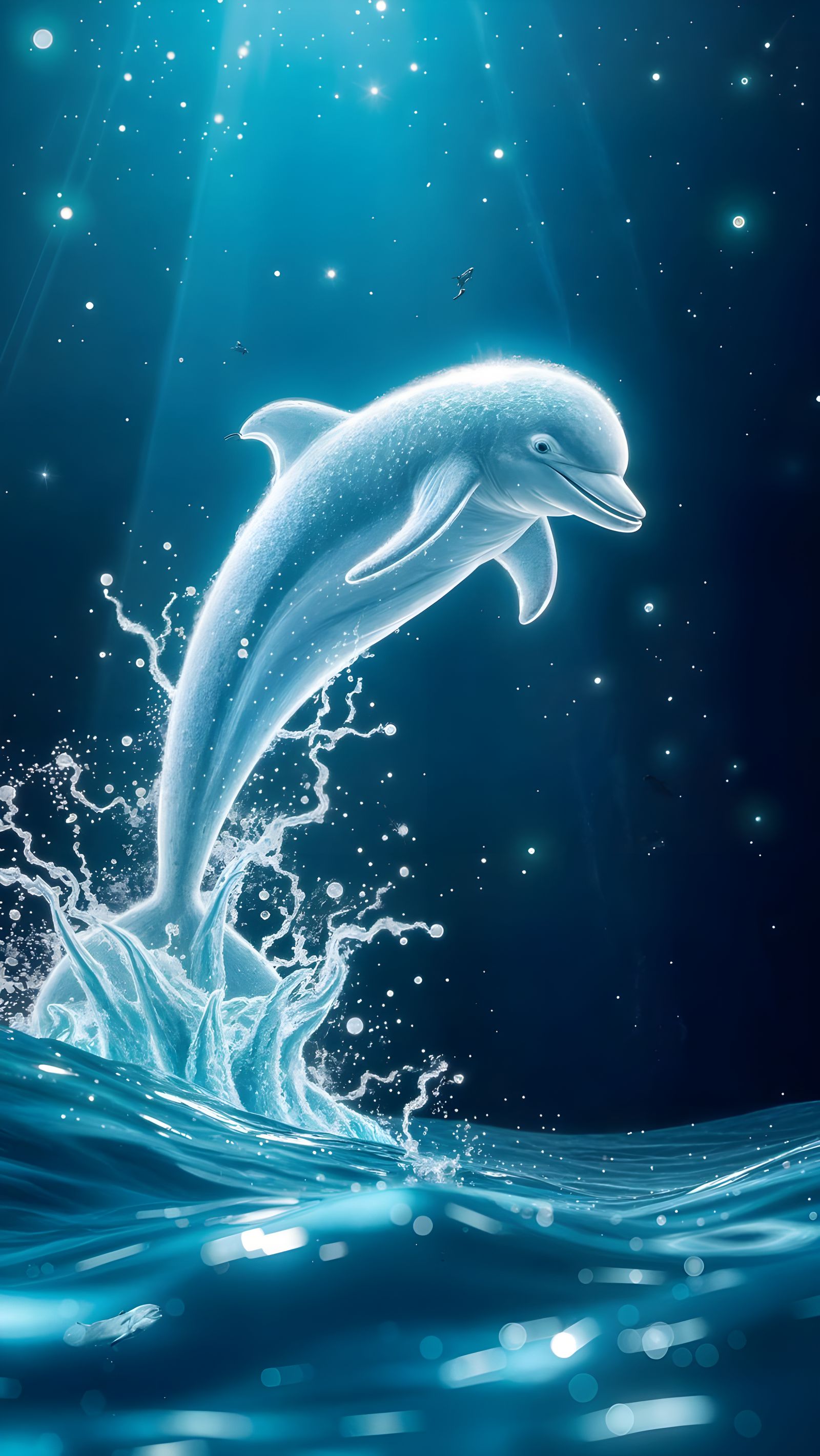 Luminous Dolphin Made of Light Particles