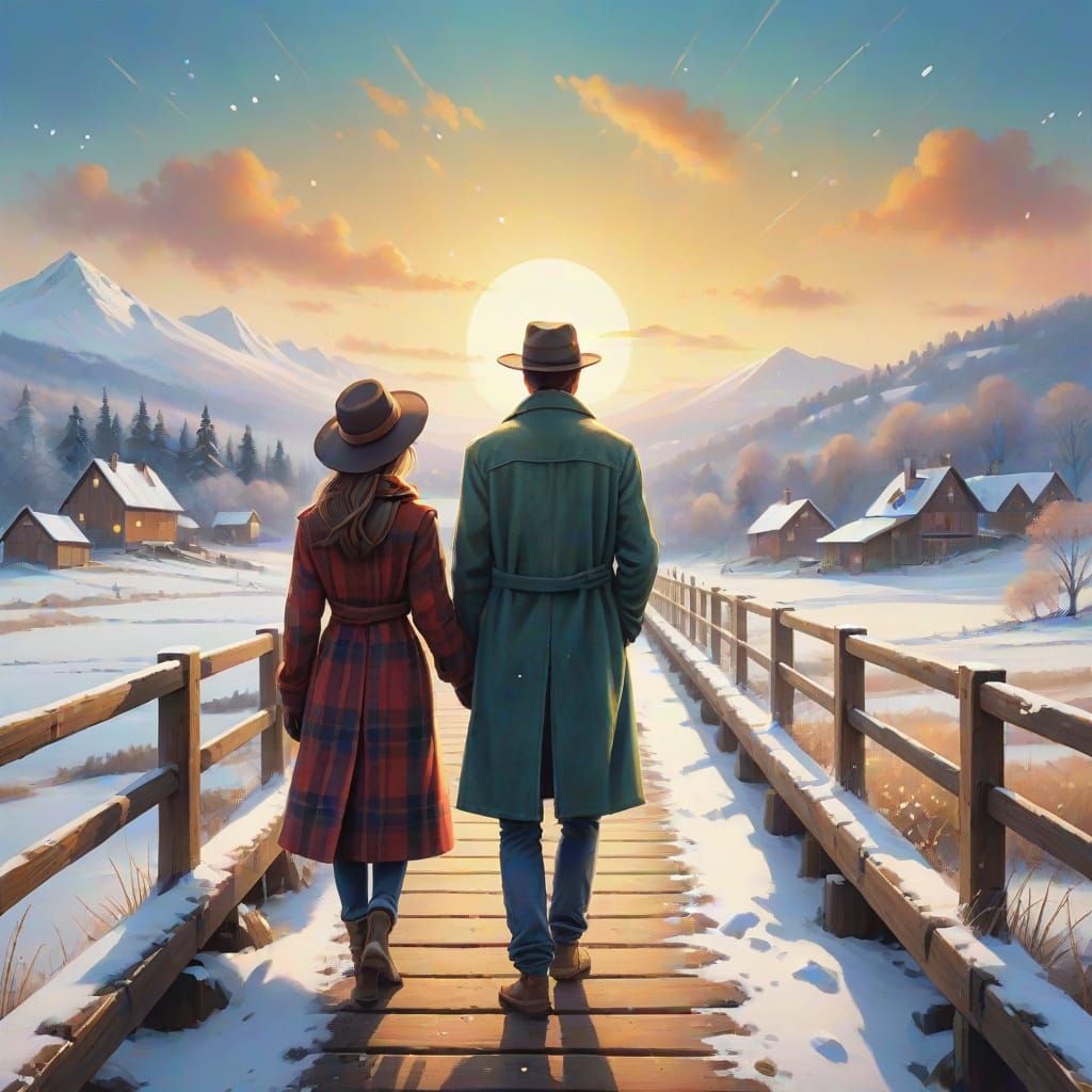 A Worn Wooden Bridge Connects Two Worlds in a Winter Wonderl...